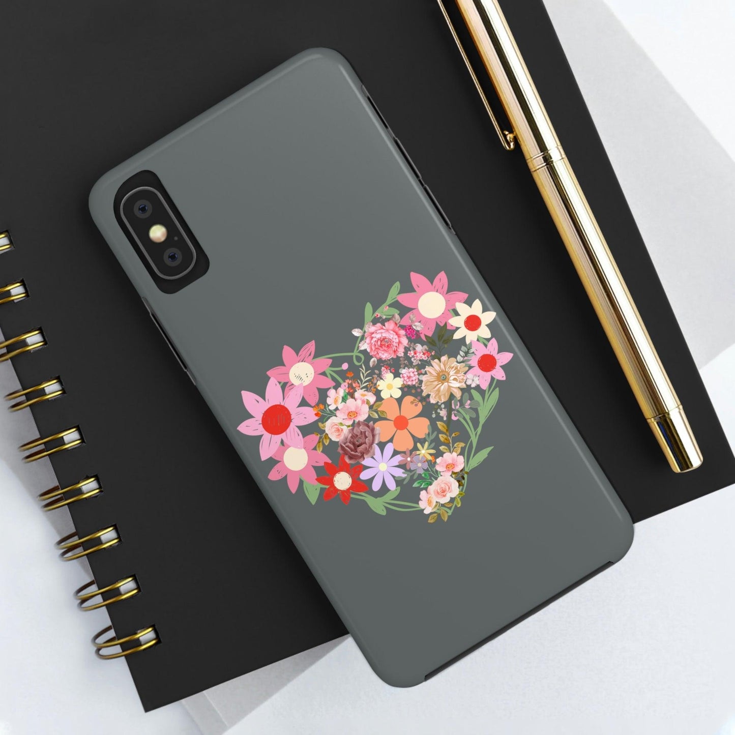 Floral Heart phone case, Tough Phone Cases, Mom Phone Case fit for iPhone 14 Pro, 13, 12, 11 Pro Max, Xr, Xs, 8+, 7, And Samsung S