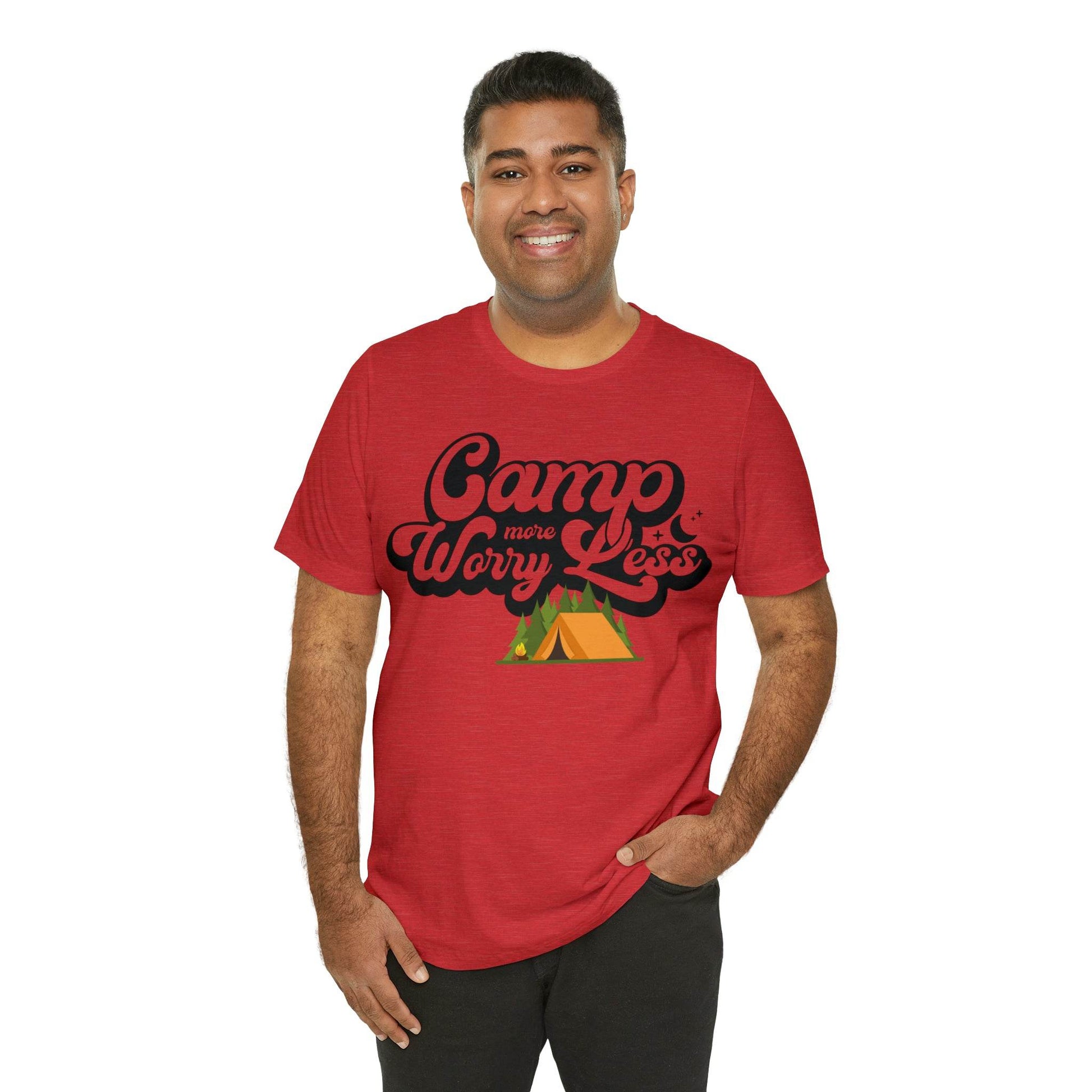 Camp More Worry Less Shirt, Outdoor adventure clothing, Nature-inspired shirts, Outdoor enthusiasts gift, Adventure-themed attire - Giftsmojo