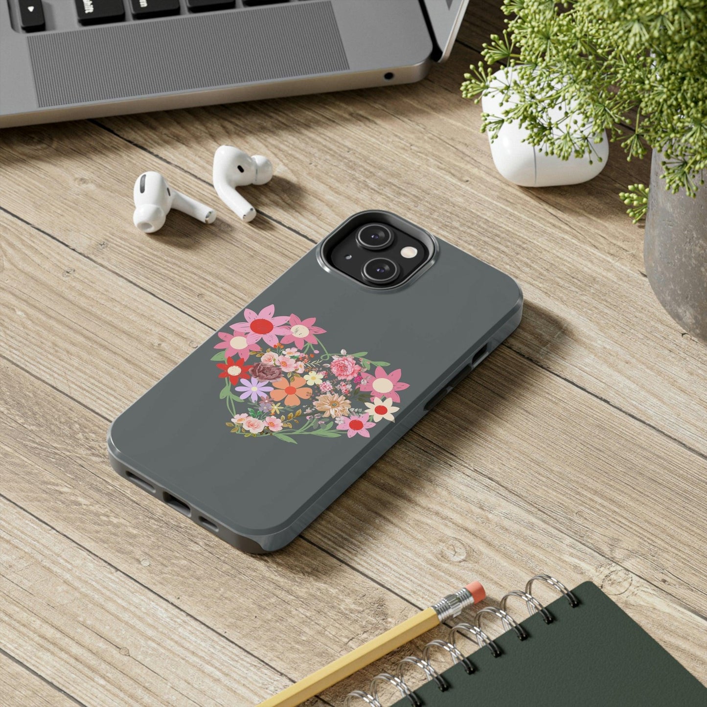 Floral Heart phone case, Tough Phone Cases, Mom Phone Case fit for iPhone 14 Pro, 13, 12, 11 Pro Max, Xr, Xs, 8+, 7, And Samsung S