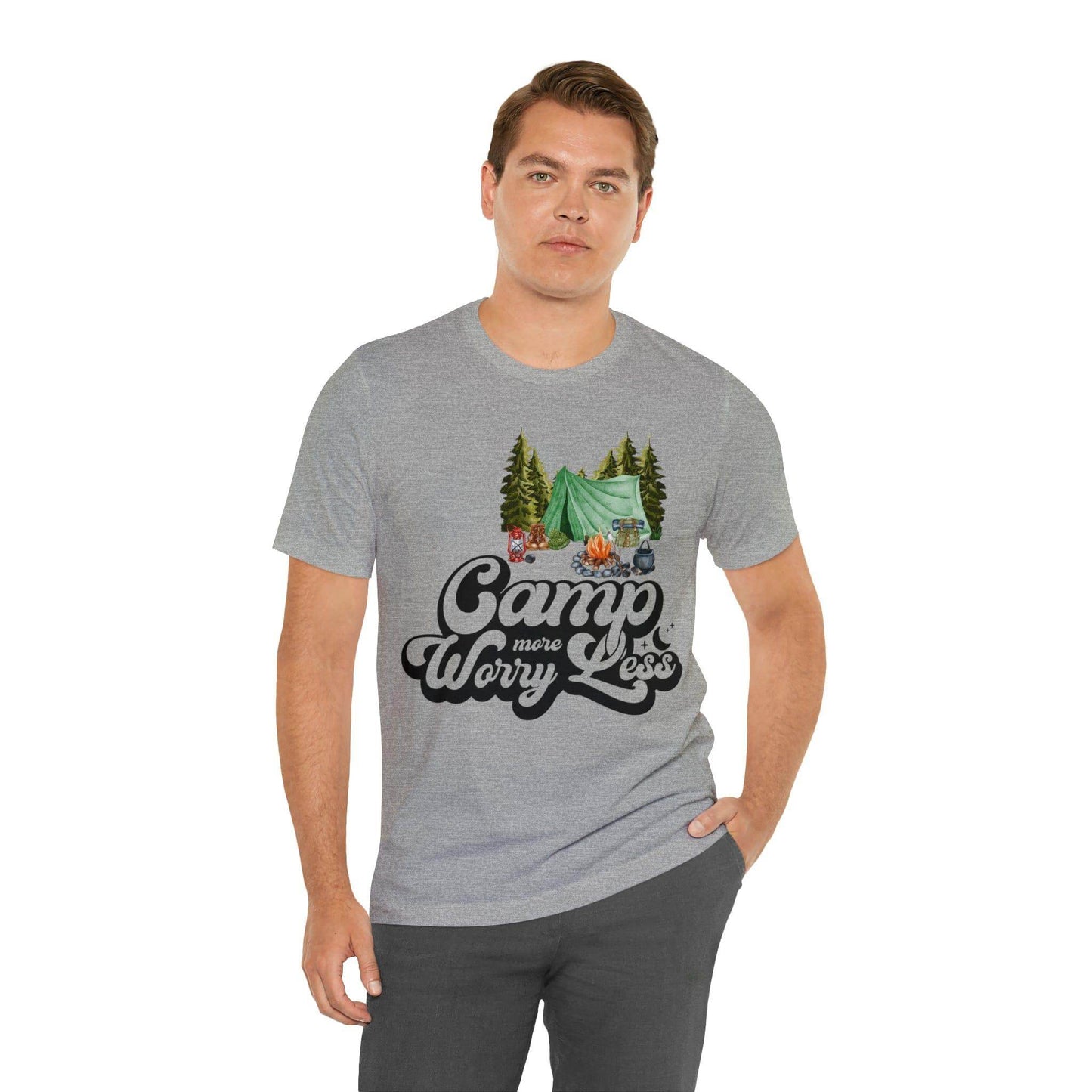 Camp More Worry Less Shirt, Outdoor adventure clothing, Nature-inspired shirts, Hiking apparel, Outdoor enthusiasts gift, Adventure-themed attire - Giftsmojo