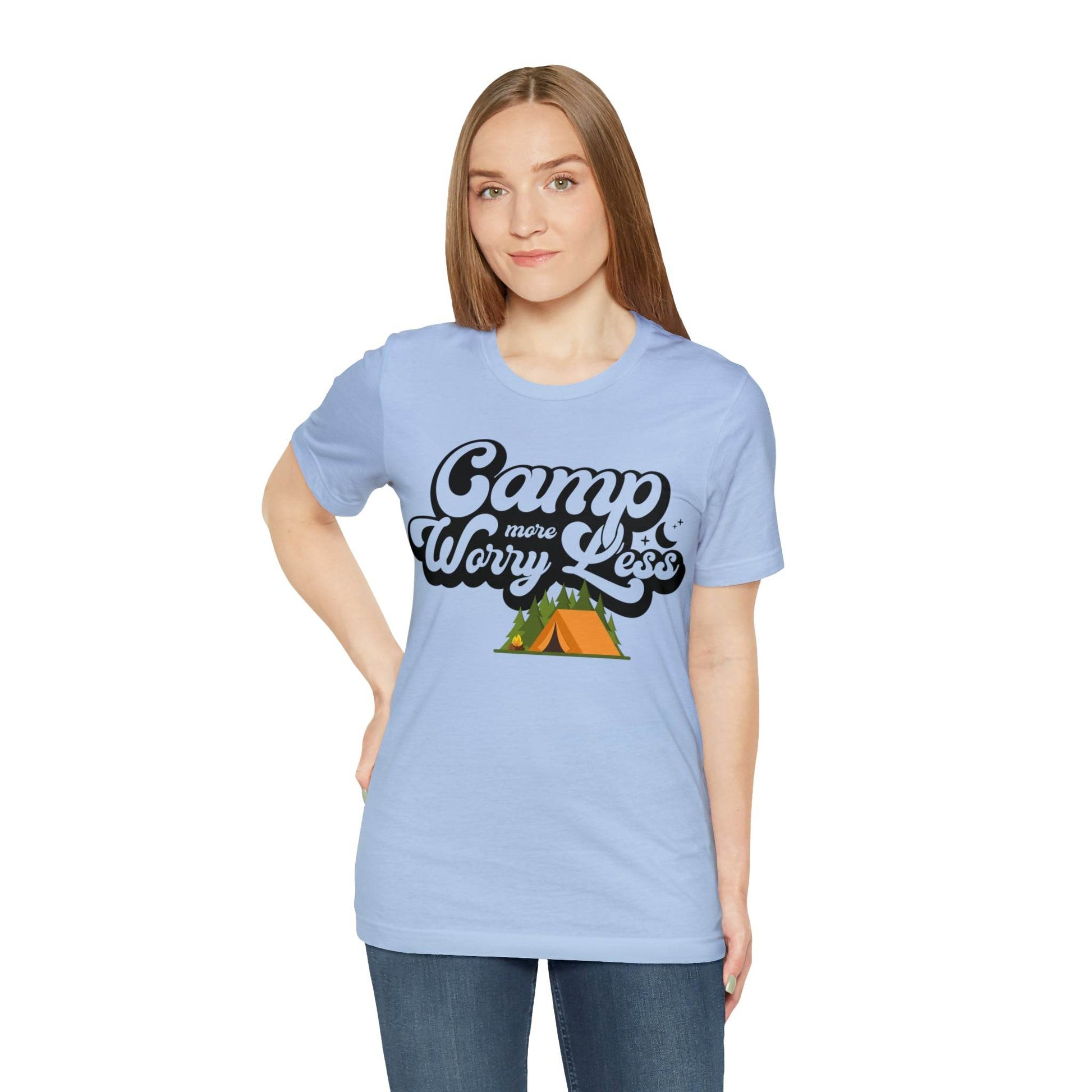 Camp More Worry Less Shirt, Outdoor adventure clothing, Nature-inspired shirts, Outdoor enthusiasts gift, Adventure-themed attire - Giftsmojo