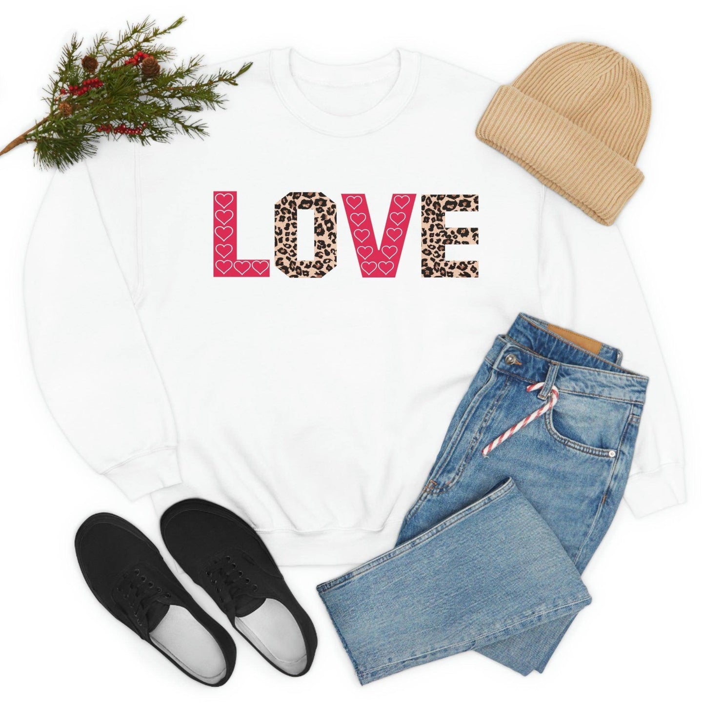 Love Sweatshirt with partial leopard print - Giftsmojo