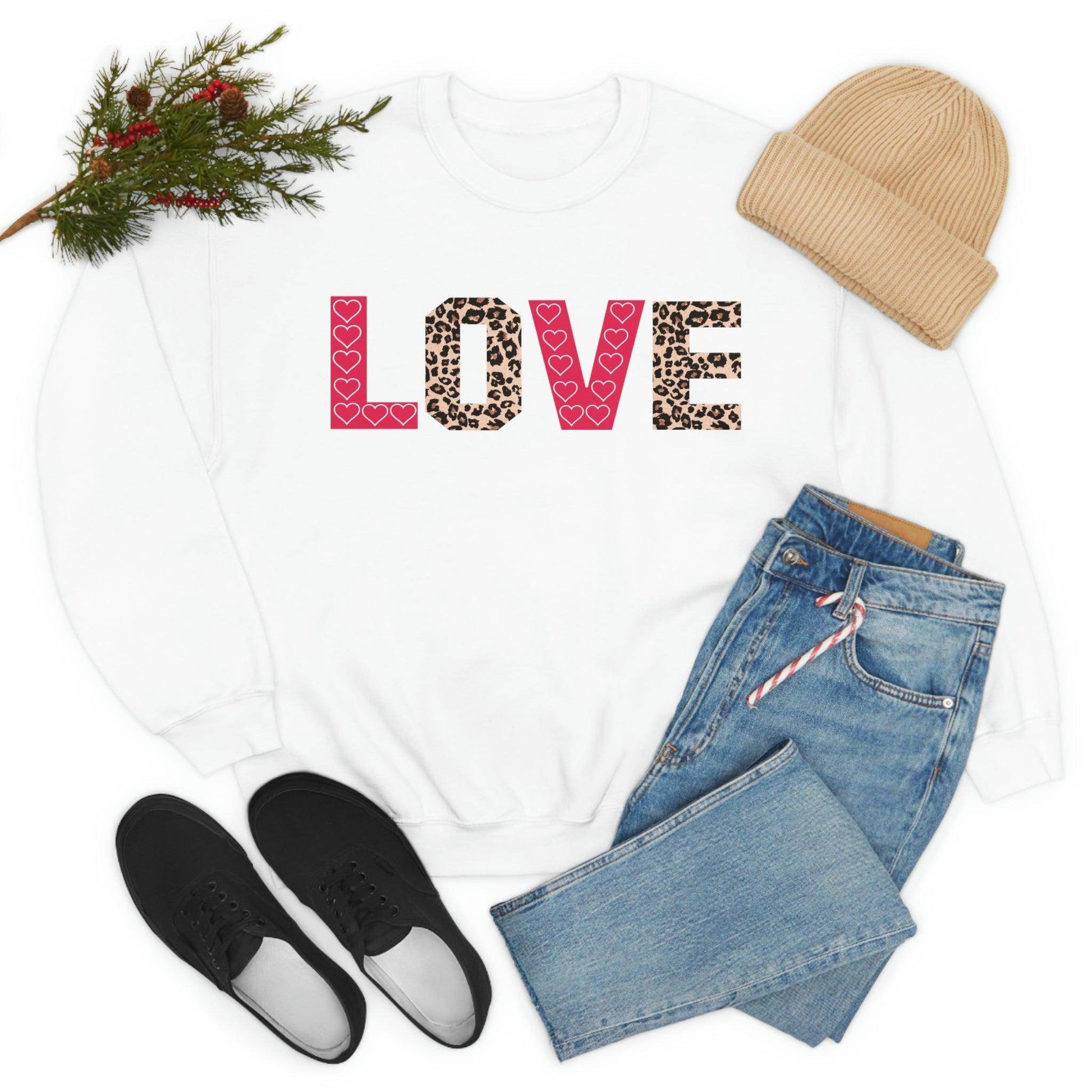 Love Sweatshirt with partial leopard print - Giftsmojo