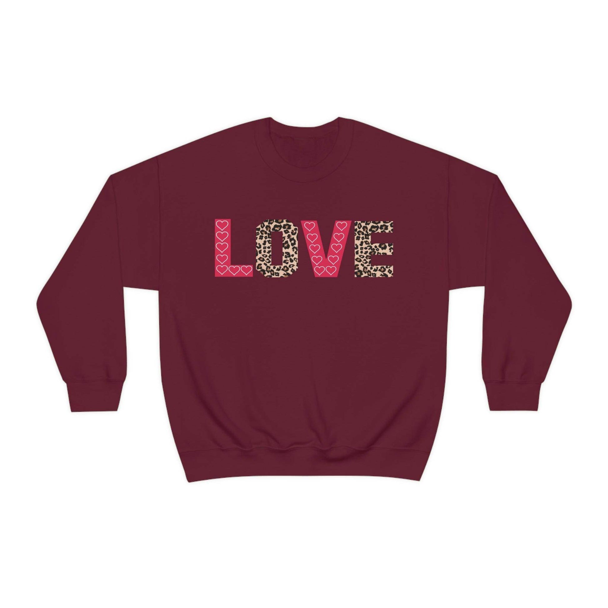 Love Sweatshirt with partial leopard print - Giftsmojo