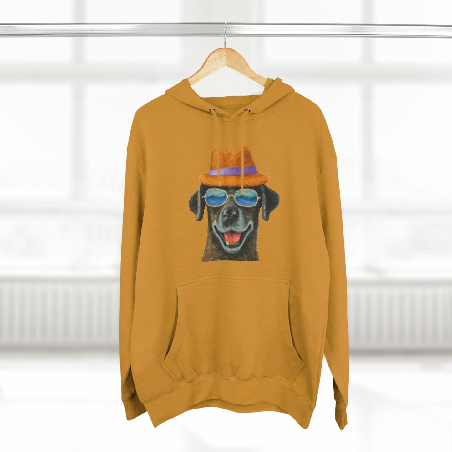 Dog at the beach wearing a hat and sunglasses painted arts Premium Pullover Hoodie