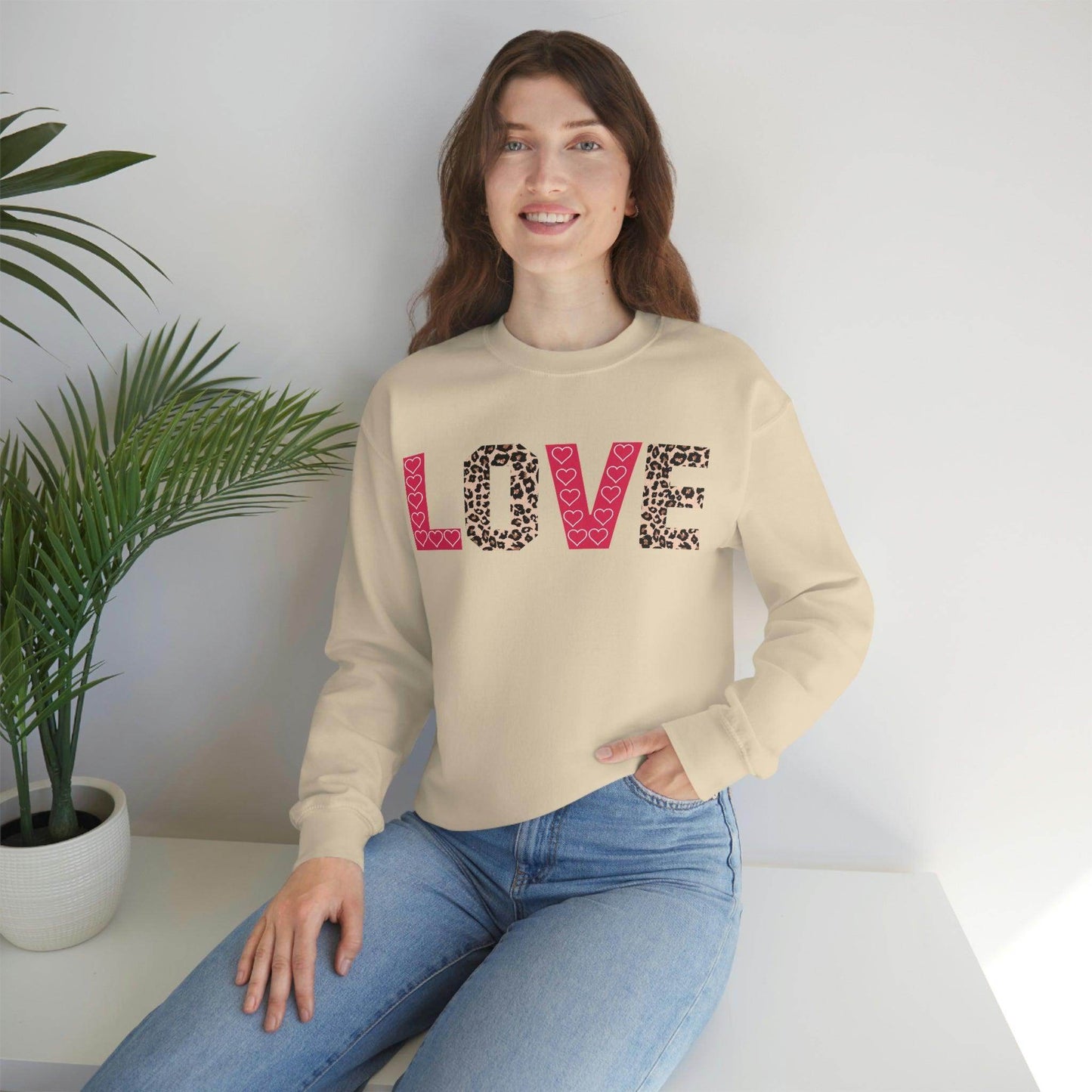 Love Sweatshirt with partial leopard print - Giftsmojo
