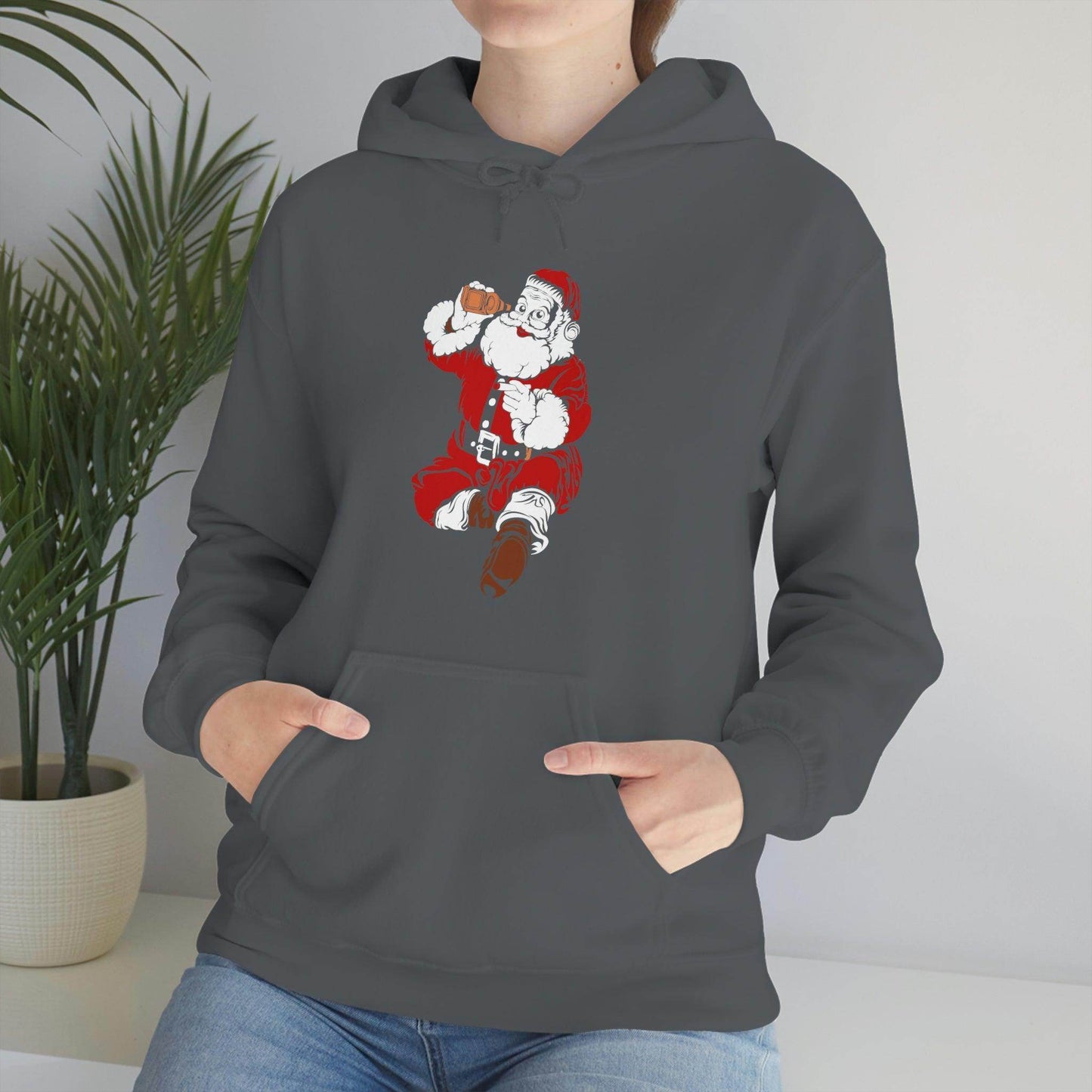 Santa drinking beer funny Hooded Sweatshirt, - Giftsmojo