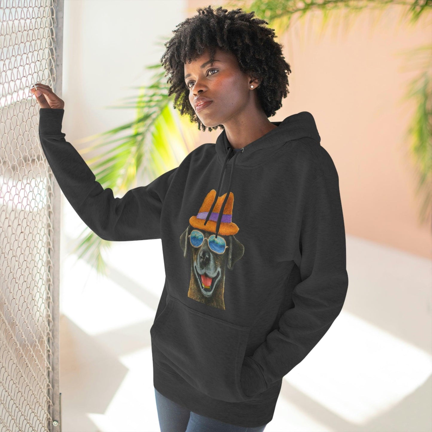Dog at the beach wearing a hat and sunglasses painted arts Premium Pullover Hoodie