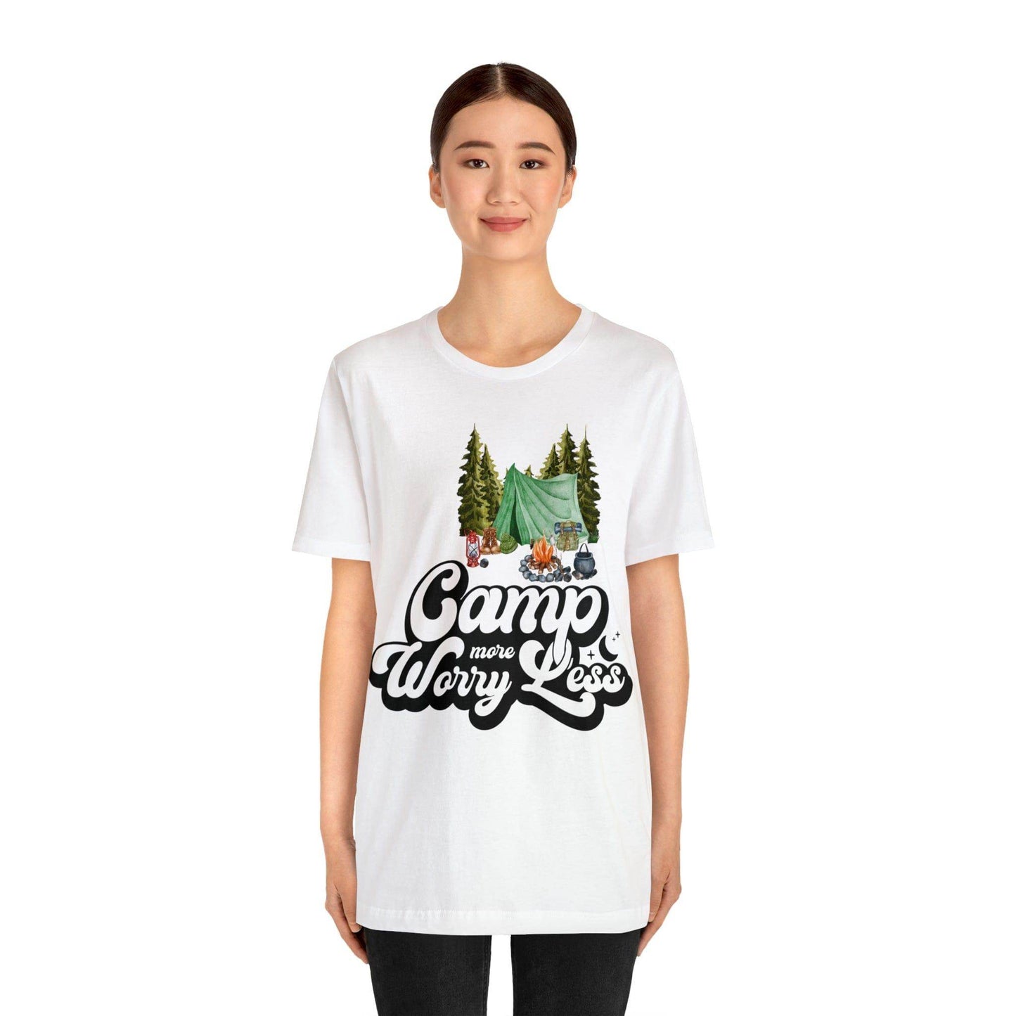 Camp More Worry Less Shirt, Outdoor adventure clothing, Nature-inspired shirts, Hiking apparel, Outdoor enthusiasts gift, Adventure-themed attire - Giftsmojo