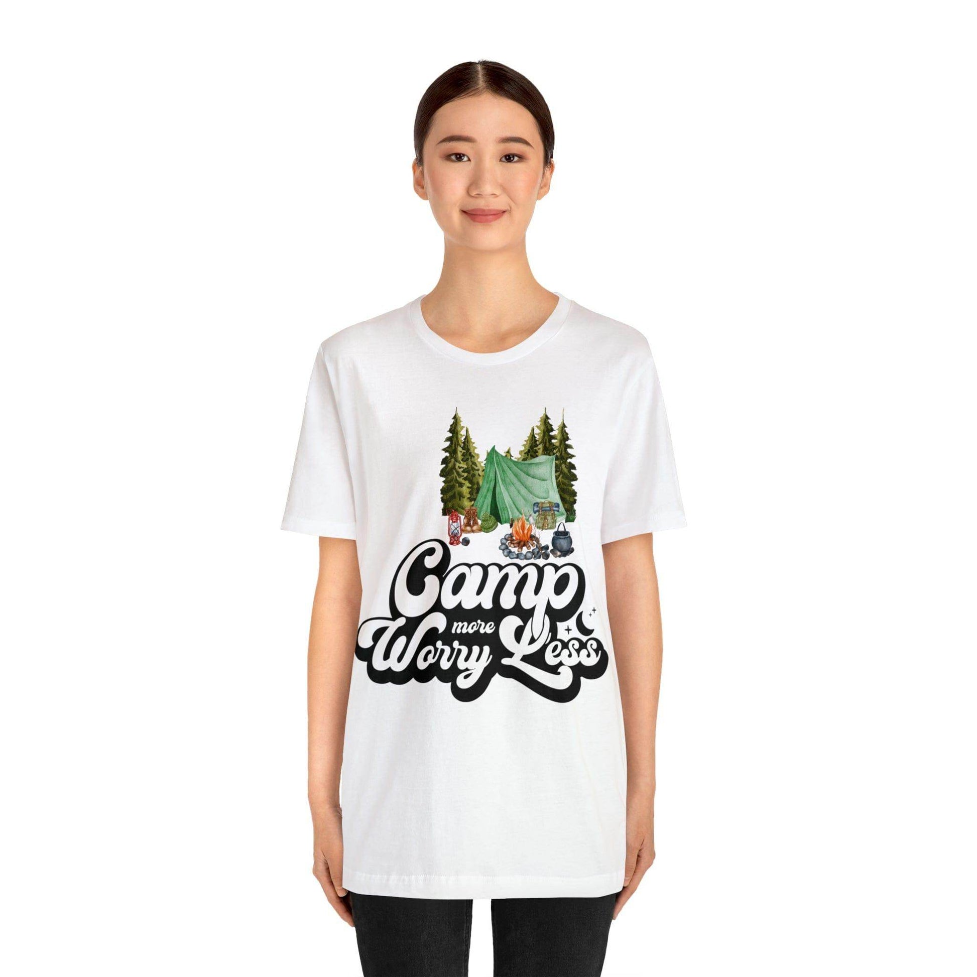 Camp More Worry Less Shirt, Outdoor adventure clothing, Nature-inspired shirts, Hiking apparel, Outdoor enthusiasts gift, Adventure-themed attire - Giftsmojo