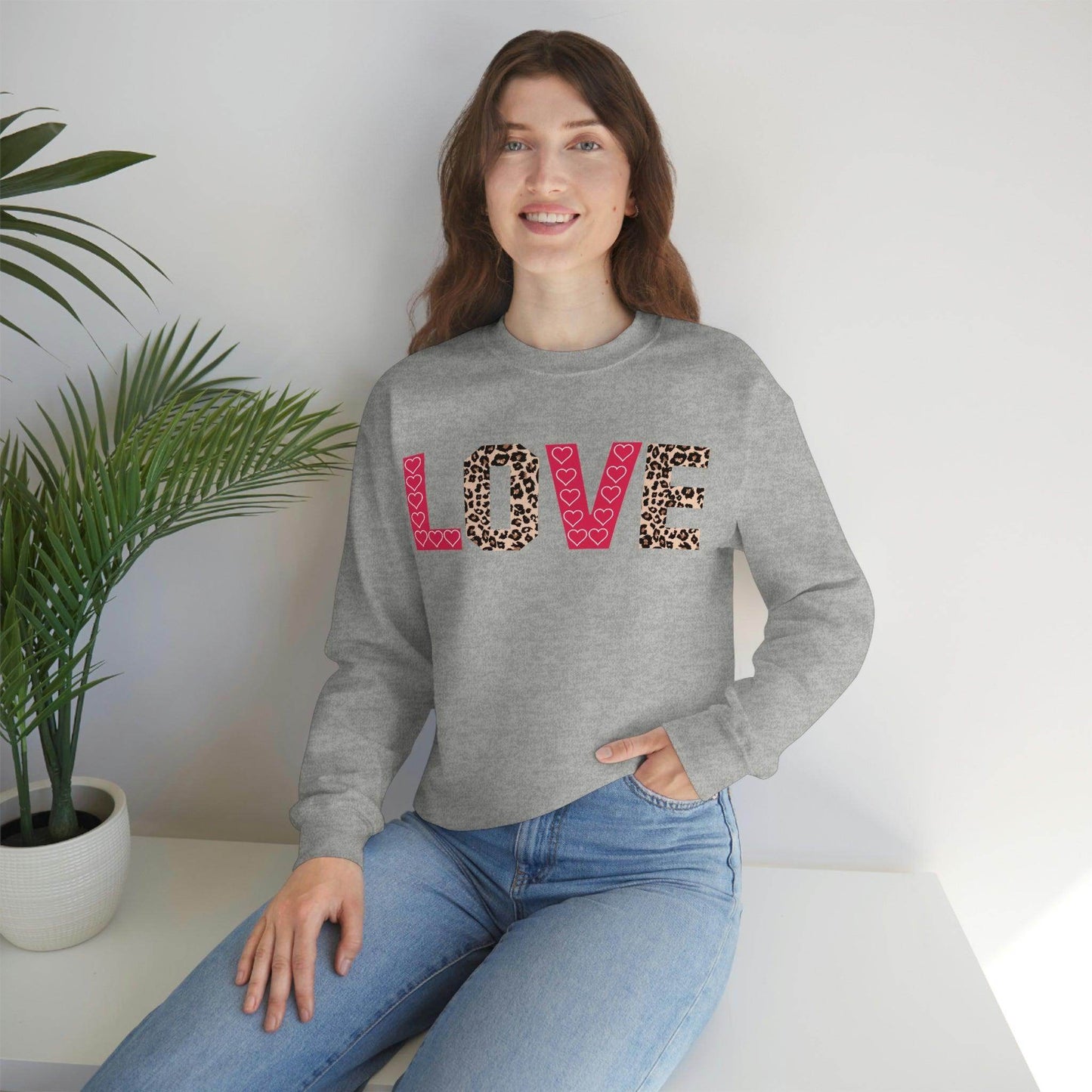 Love Sweatshirt with partial leopard print - Giftsmojo