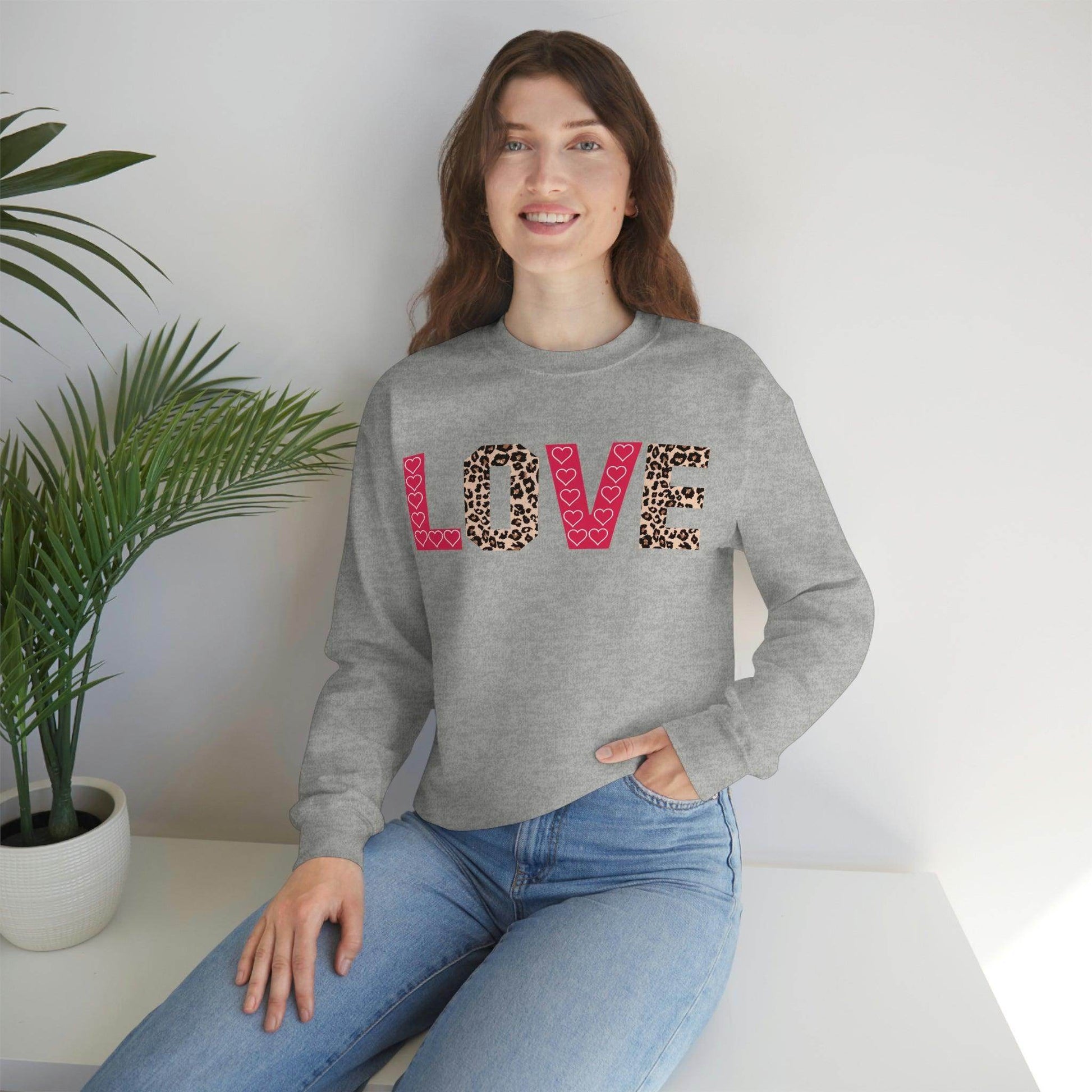 Love Sweatshirt with partial leopard print - Giftsmojo