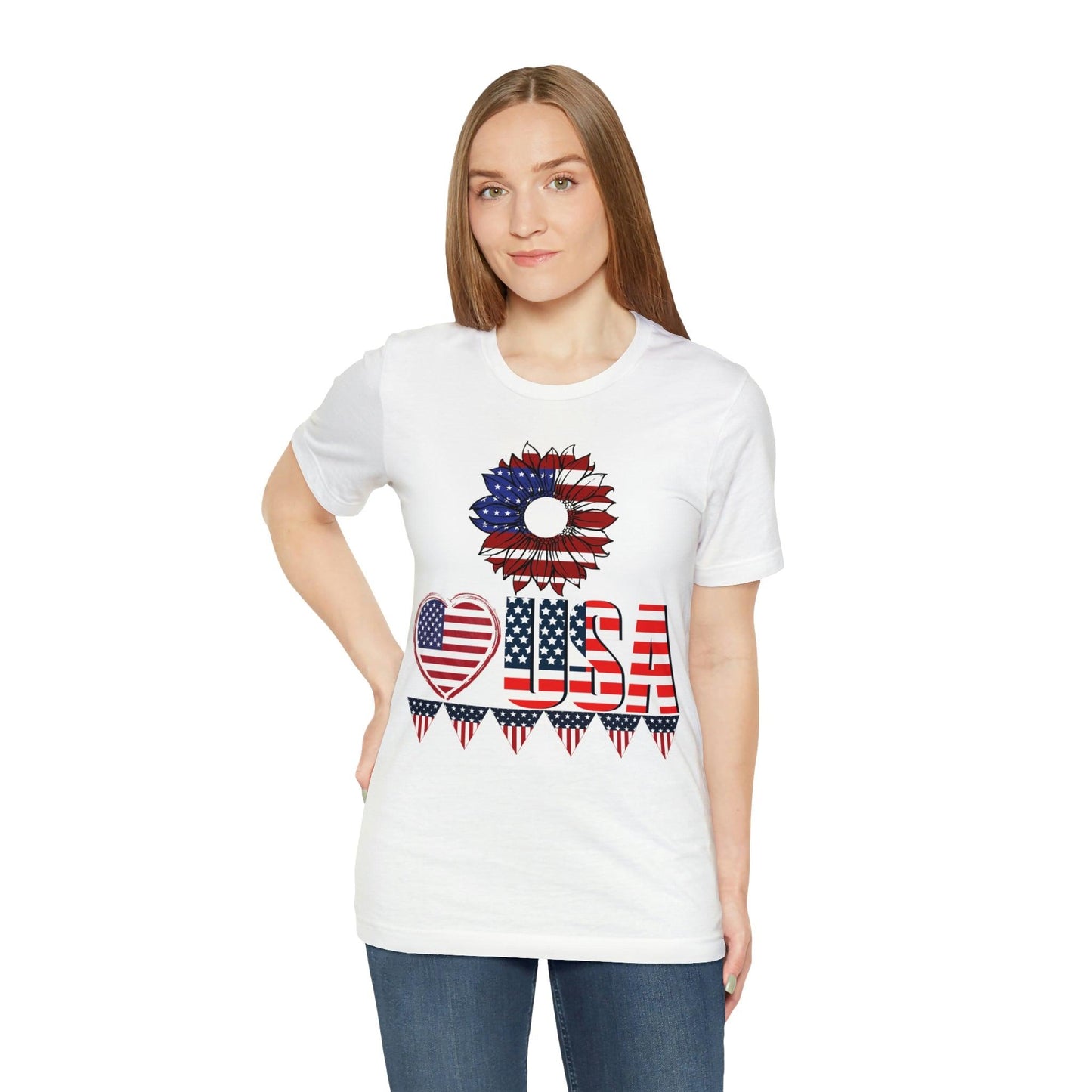 American flag shirt, Red, white, and blue shirt, Flower Love USA shirt, - Giftsmojo