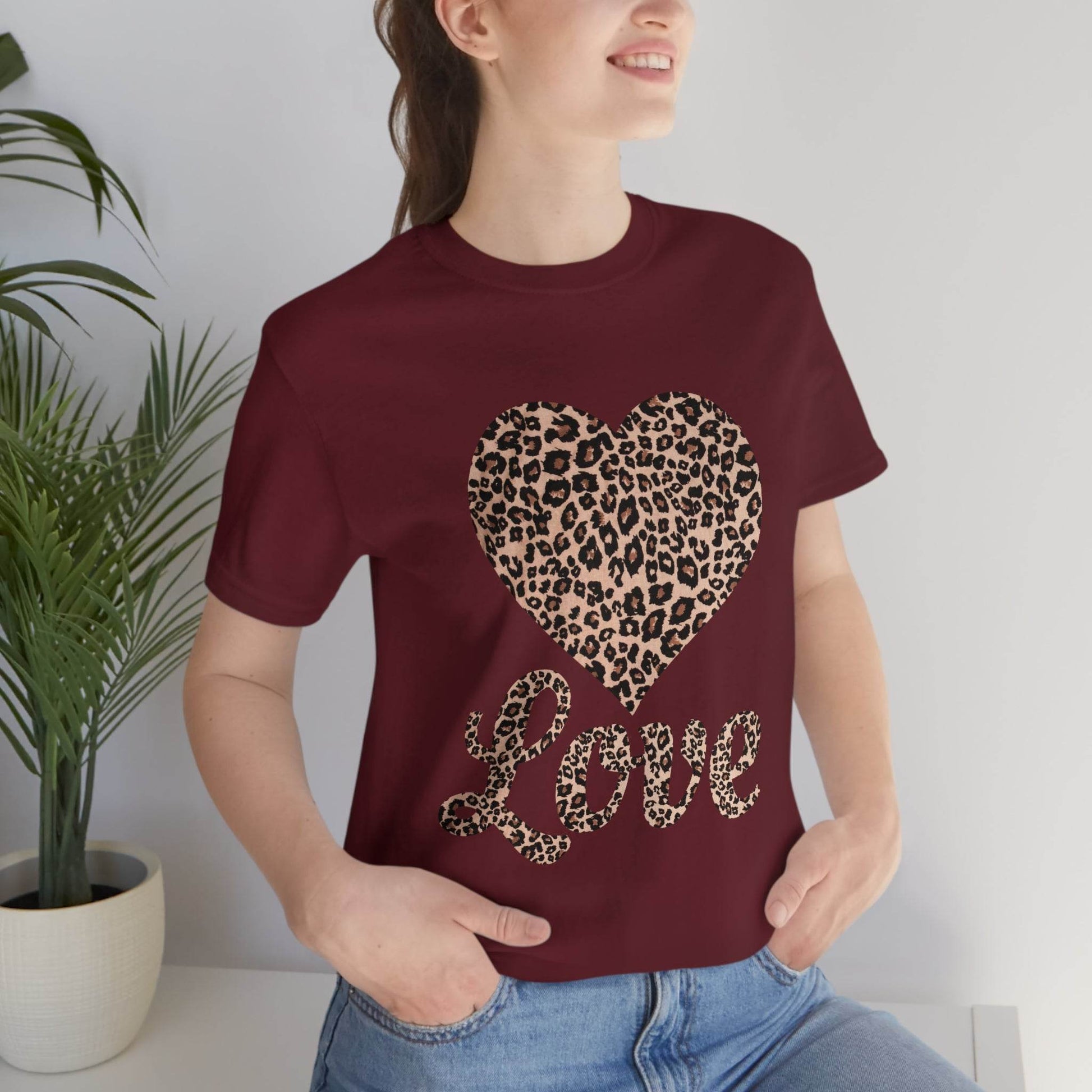 Leopard Print, Love Heart Tee, - Giftsmojo