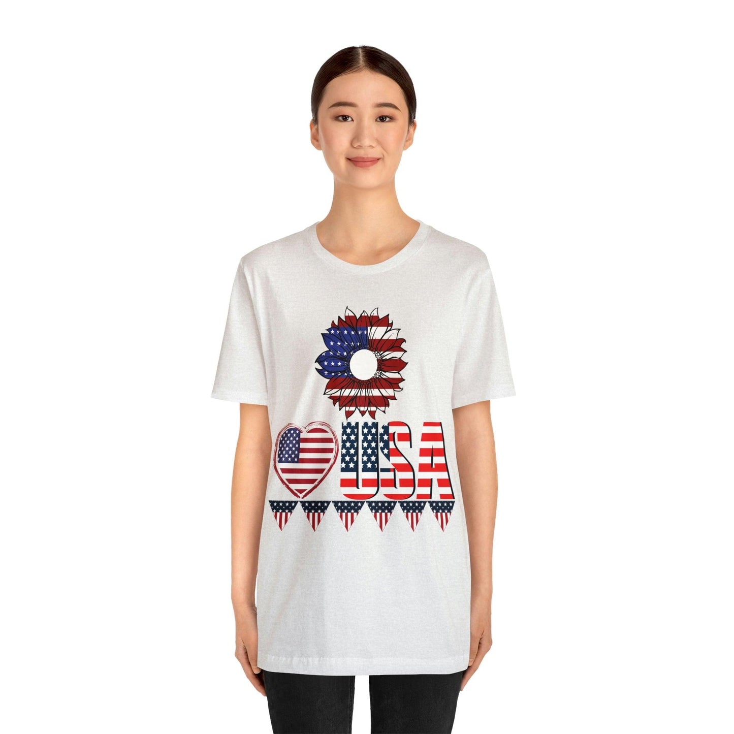 American flag shirt, Red, white, and blue shirt, Flower Love USA shirt, - Giftsmojo