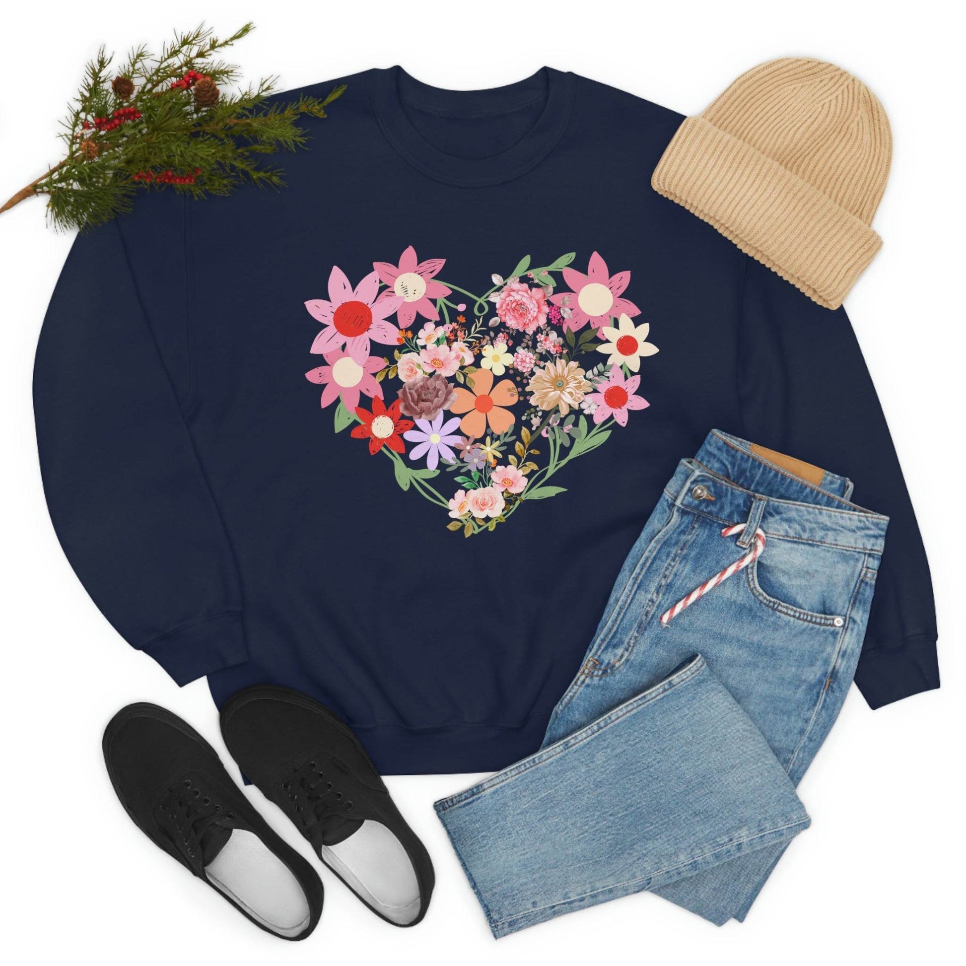 Flower Heart sweatshirt - Floral sweatshirt - Love Sweatshirt - Giftsmojo