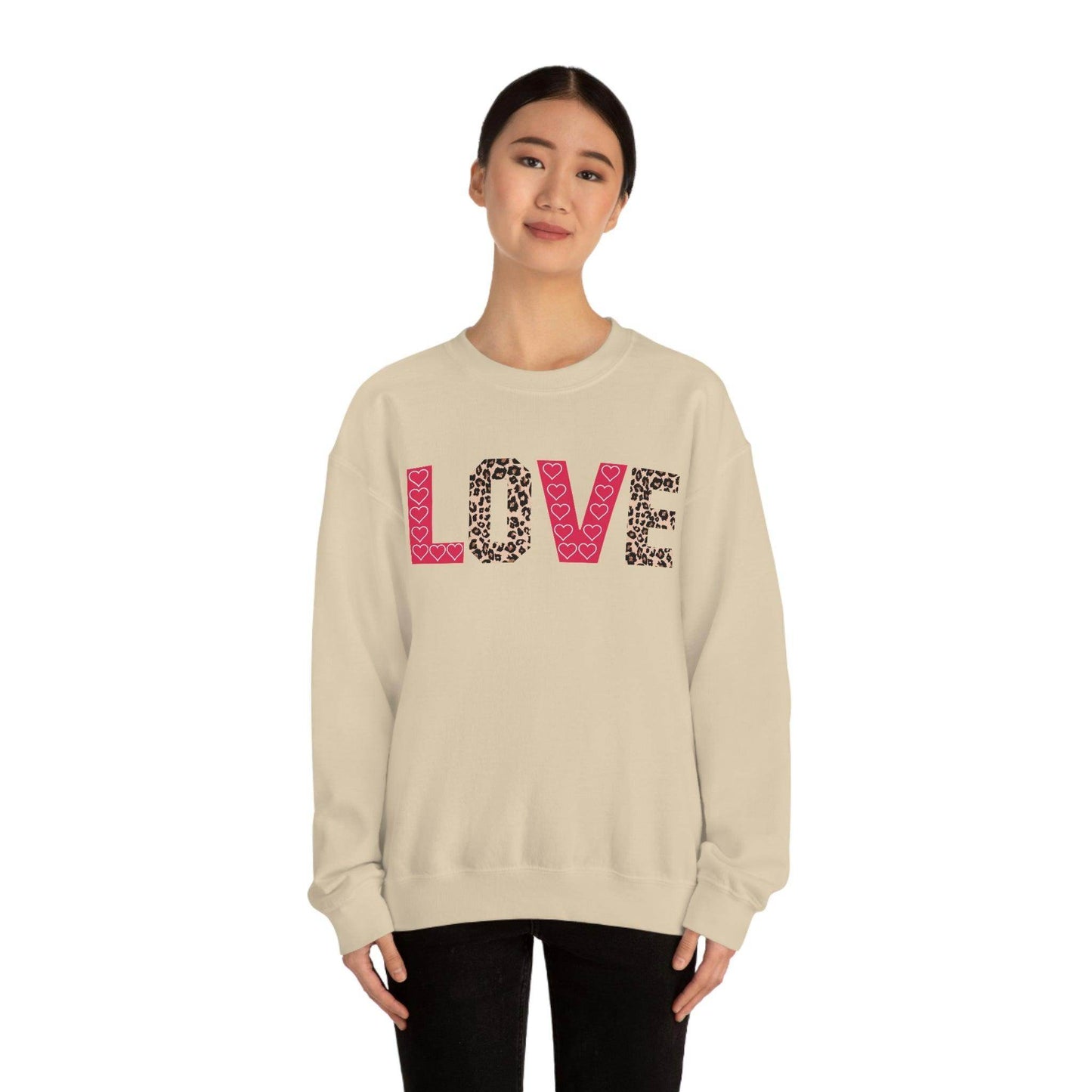 Love Sweatshirt with partial leopard print - Giftsmojo