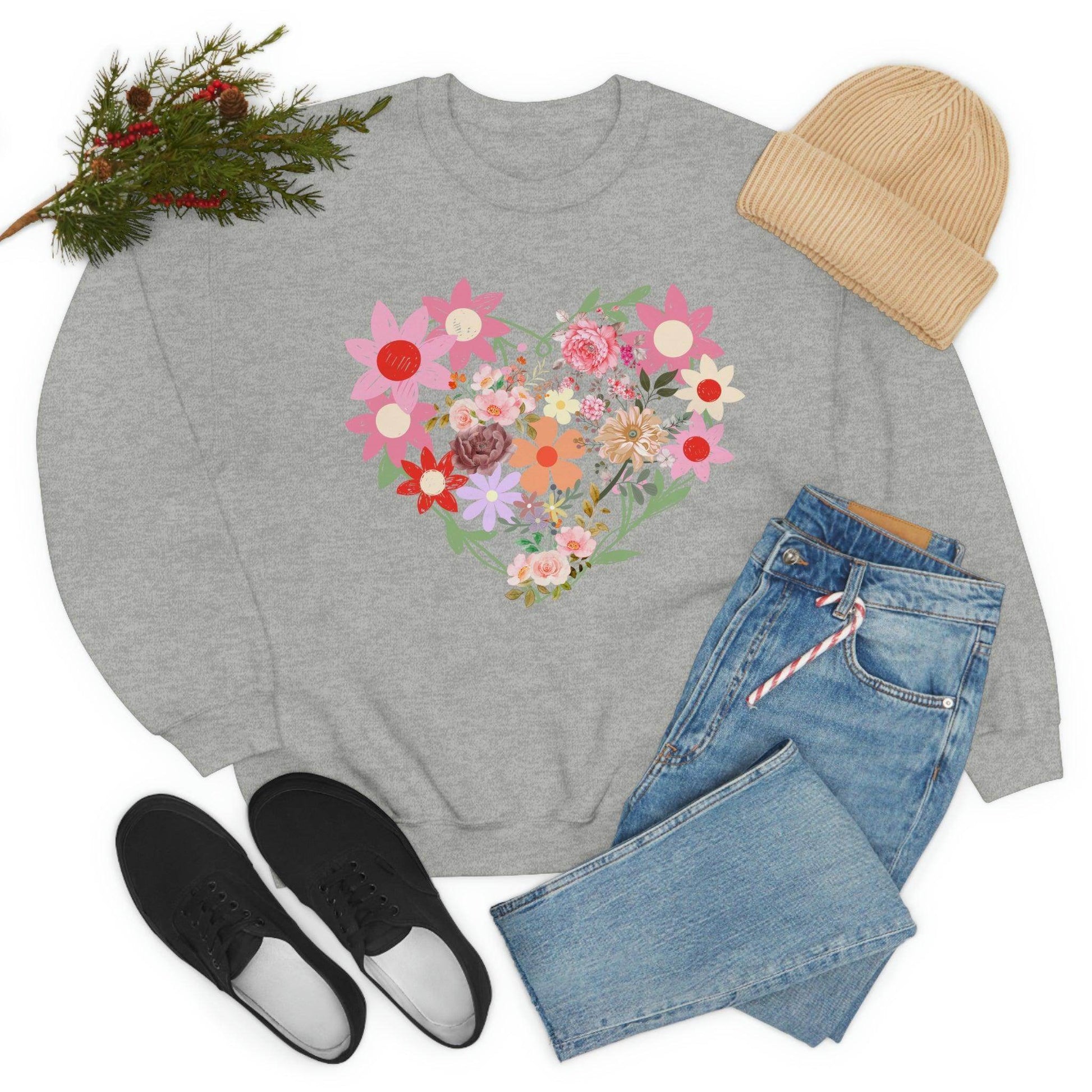 Flower Heart sweatshirt - Floral sweatshirt - Love Sweatshirt - Giftsmojo