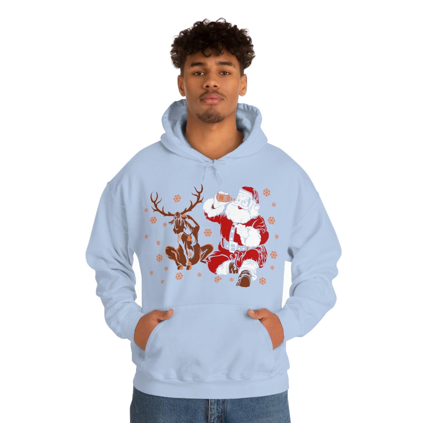 Santa and Reindeer Hooded Sweatshirt Christmas Shirt Funny Christmas Sweatshirt Christmas Gifts Santa Drinking Beer