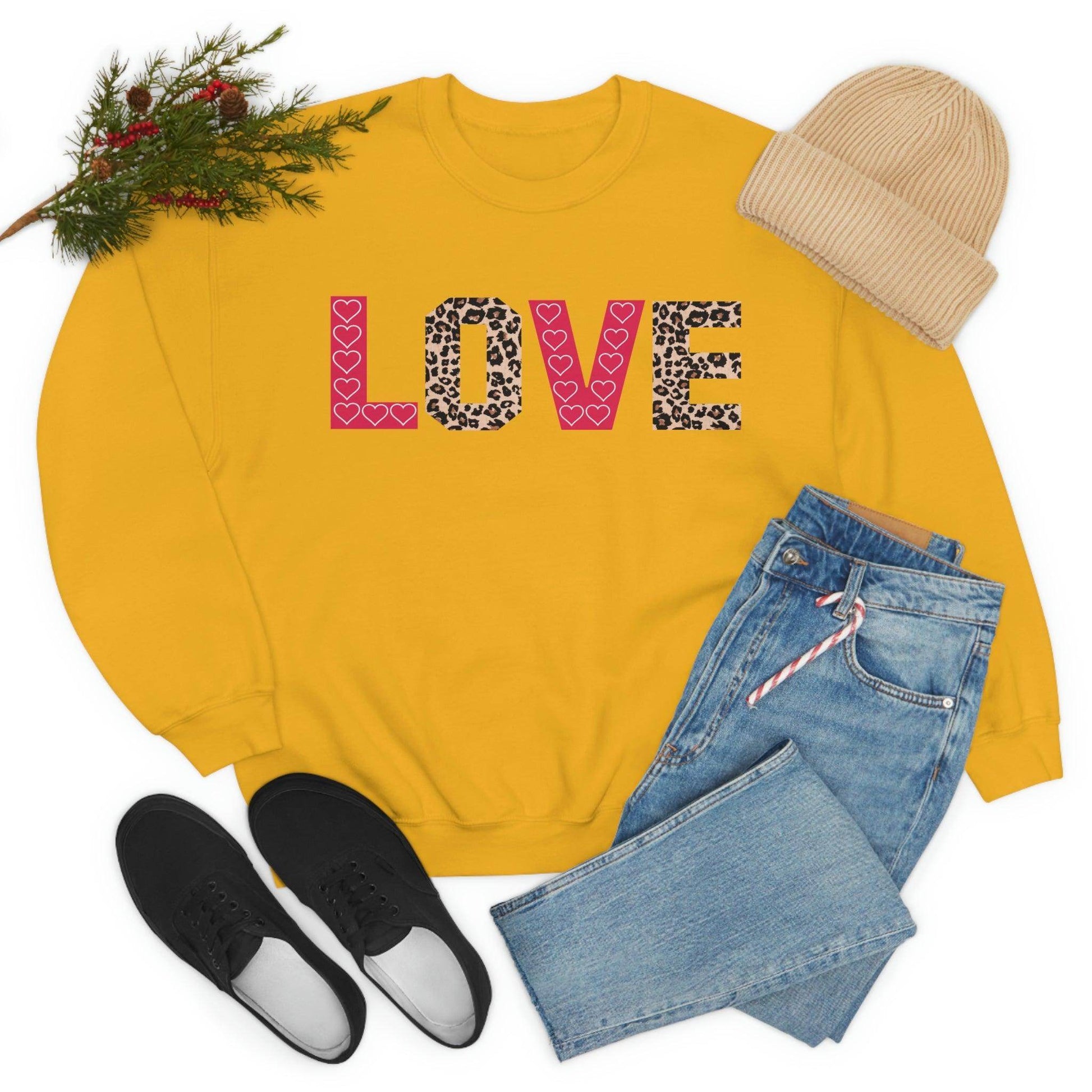 Love Sweatshirt with partial leopard print - Giftsmojo