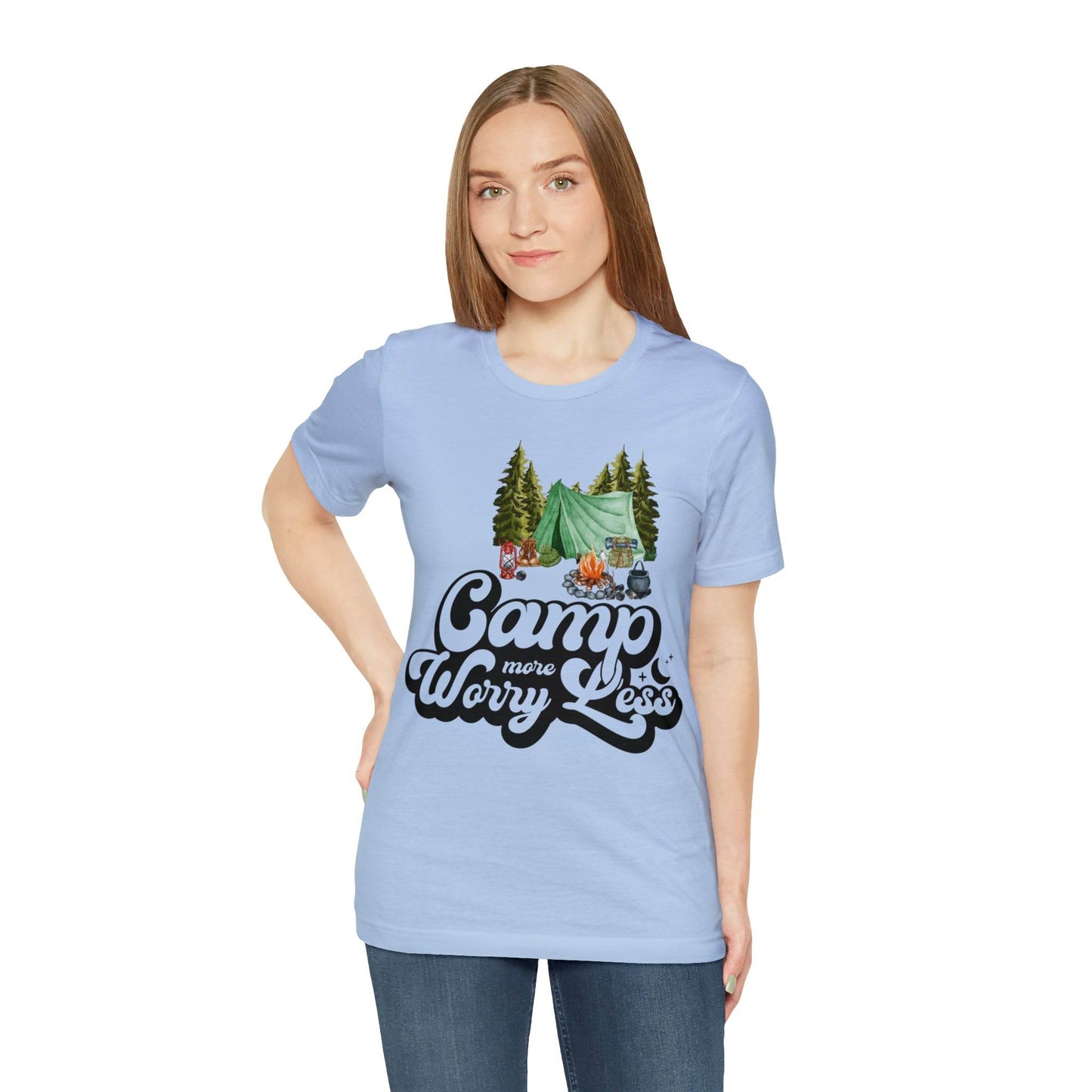 Camp More Worry Less Shirt, Outdoor adventure clothing, Nature-inspired shirts, Hiking apparel, Outdoor enthusiasts gift, Adventure-themed attire - Giftsmojo