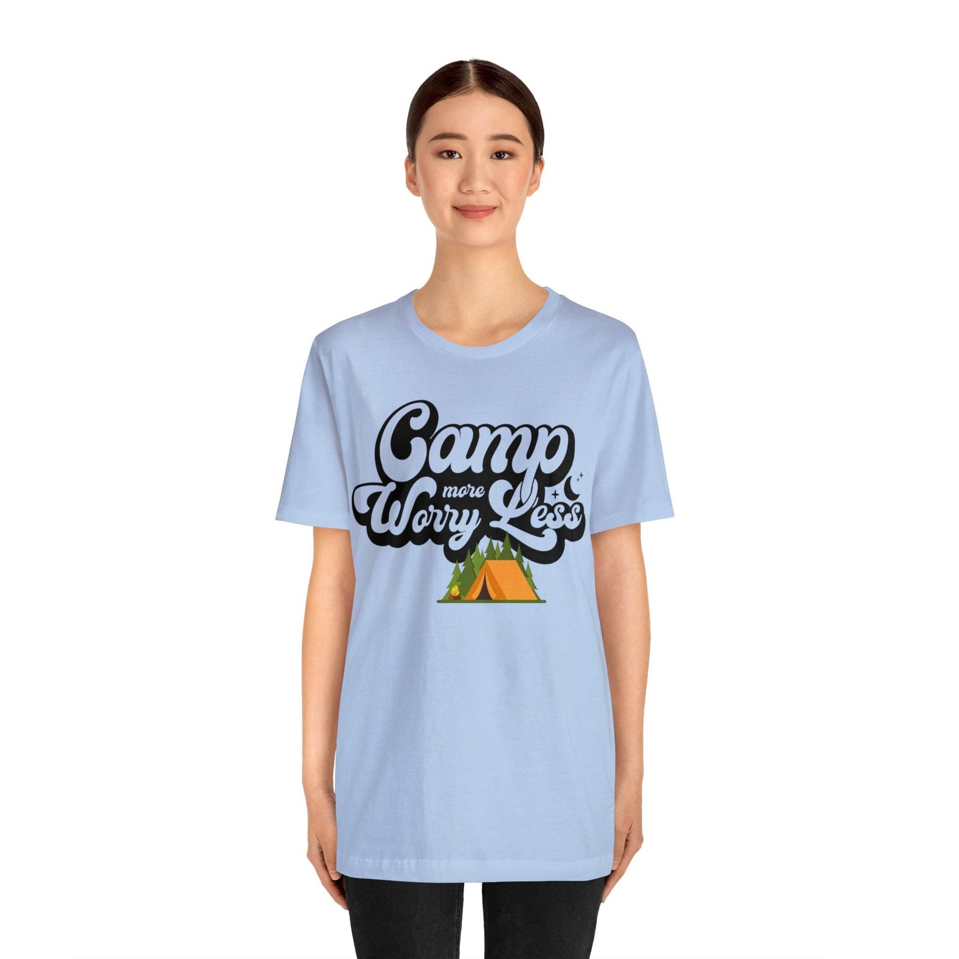 Camp More Worry Less Shirt, Outdoor adventure clothing, Nature-inspired shirts, Outdoor enthusiasts gift, Adventure-themed attire - Giftsmojo