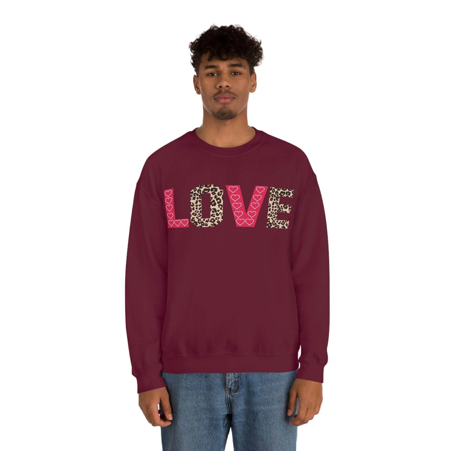 Love Sweatshirt with partial leopard print - Giftsmojo