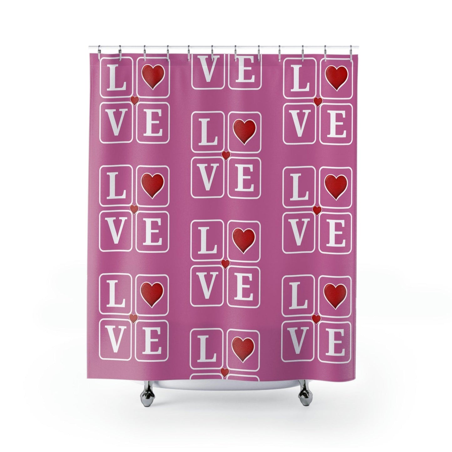 Love Squares with Hearts Shower Curtains, Valentine's day shower Curtains,