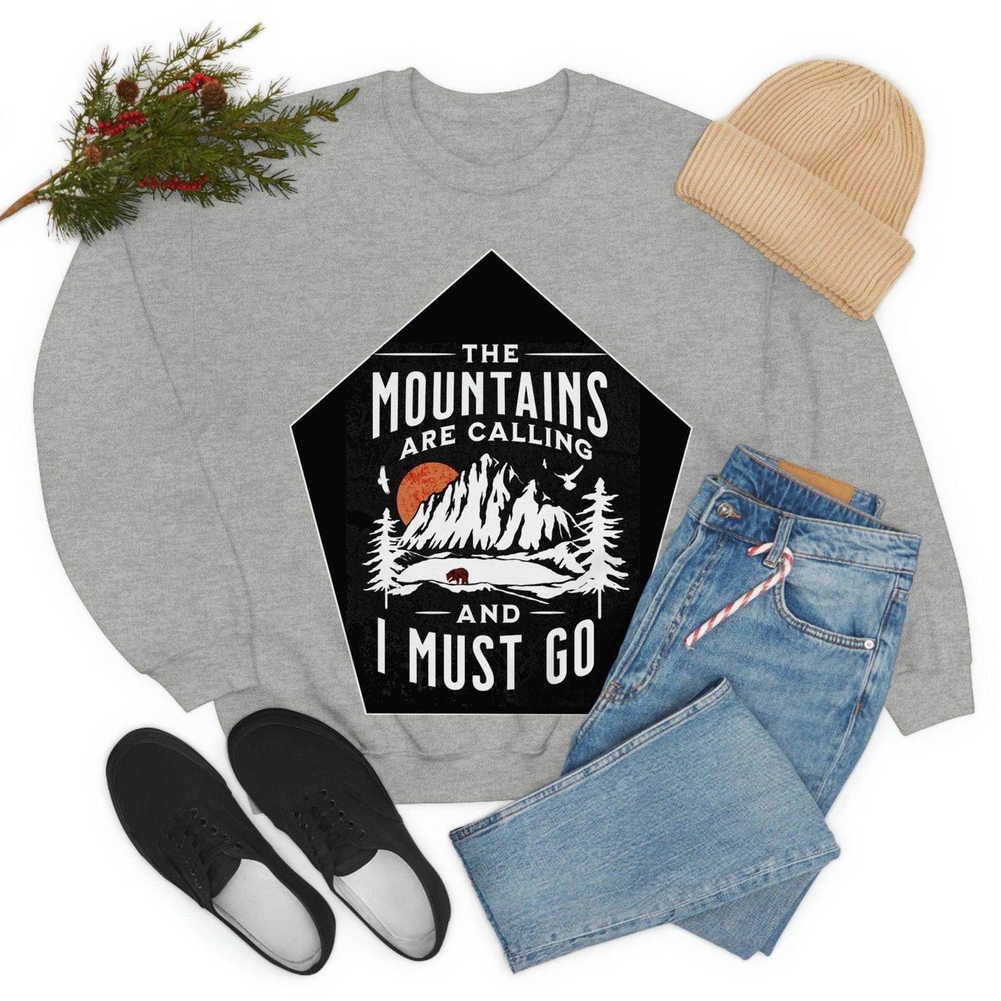 The Mountains are Calling and I Must Go, Crewneck Sweatshirt - Giftsmojo