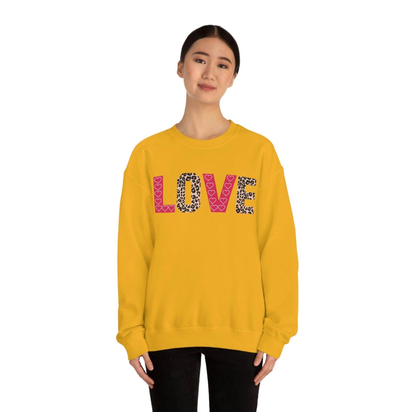 Love Sweatshirt with partial leopard print - Giftsmojo