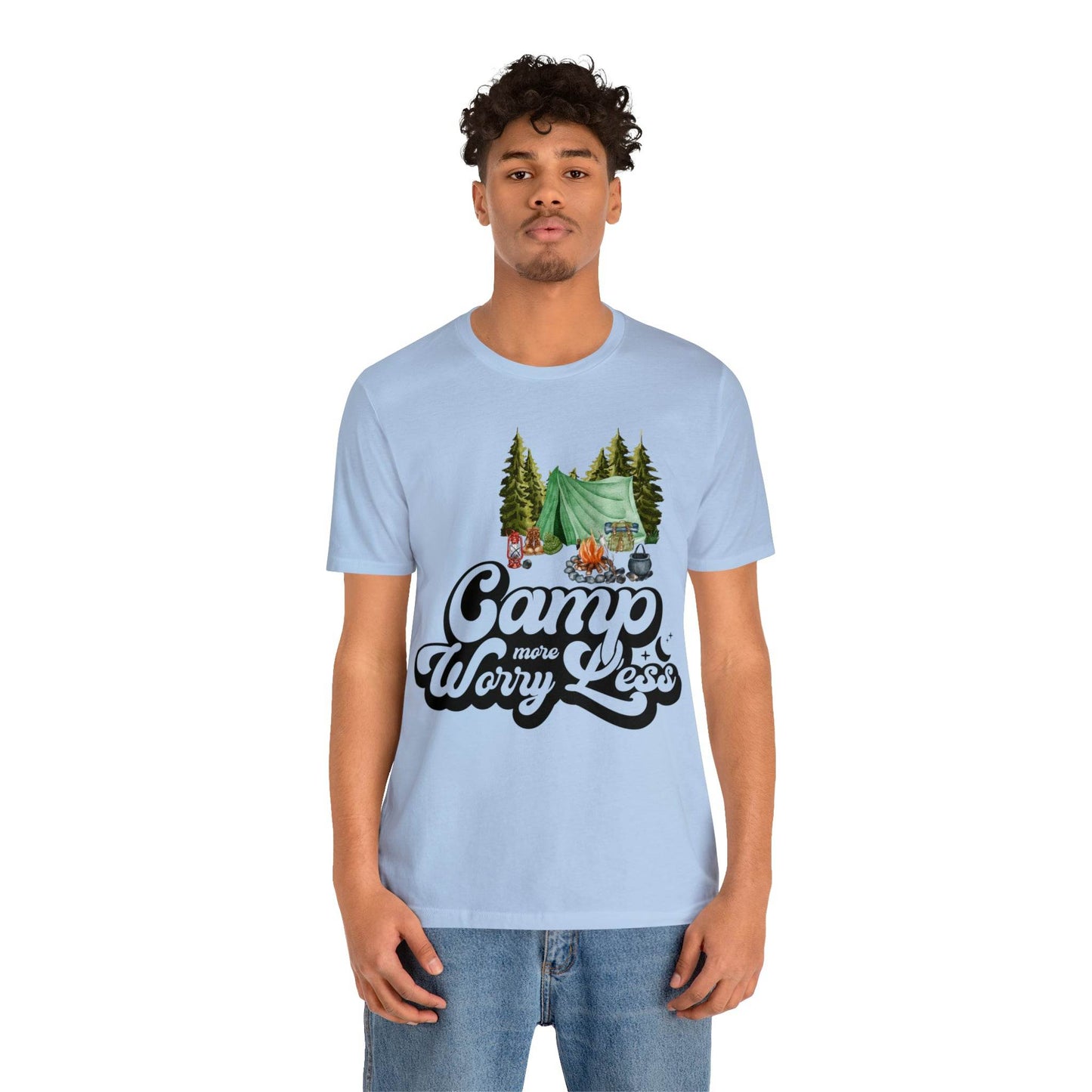Camp More Worry Less Shirt, Outdoor adventure clothing, Nature-inspired shirts, Hiking apparel, Outdoor enthusiasts gift, Adventure-themed attire - Giftsmojo