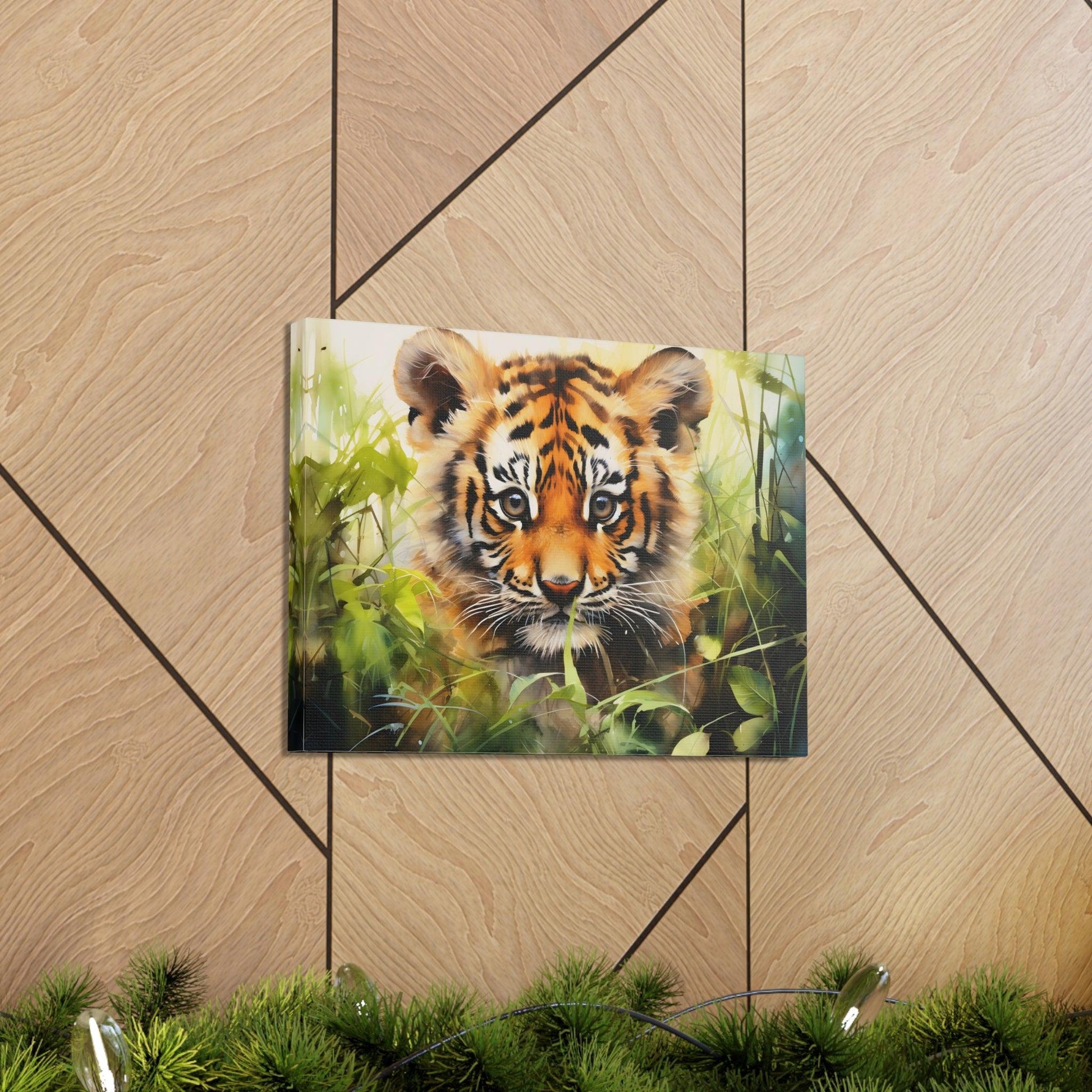 Watercolor Baby Tiger In Nature Art Canvas Gallery Wraps Tiger Print Large Canvas Art Animal Wall Art minimalist Wall Art Lover Gift - Giftsmojo