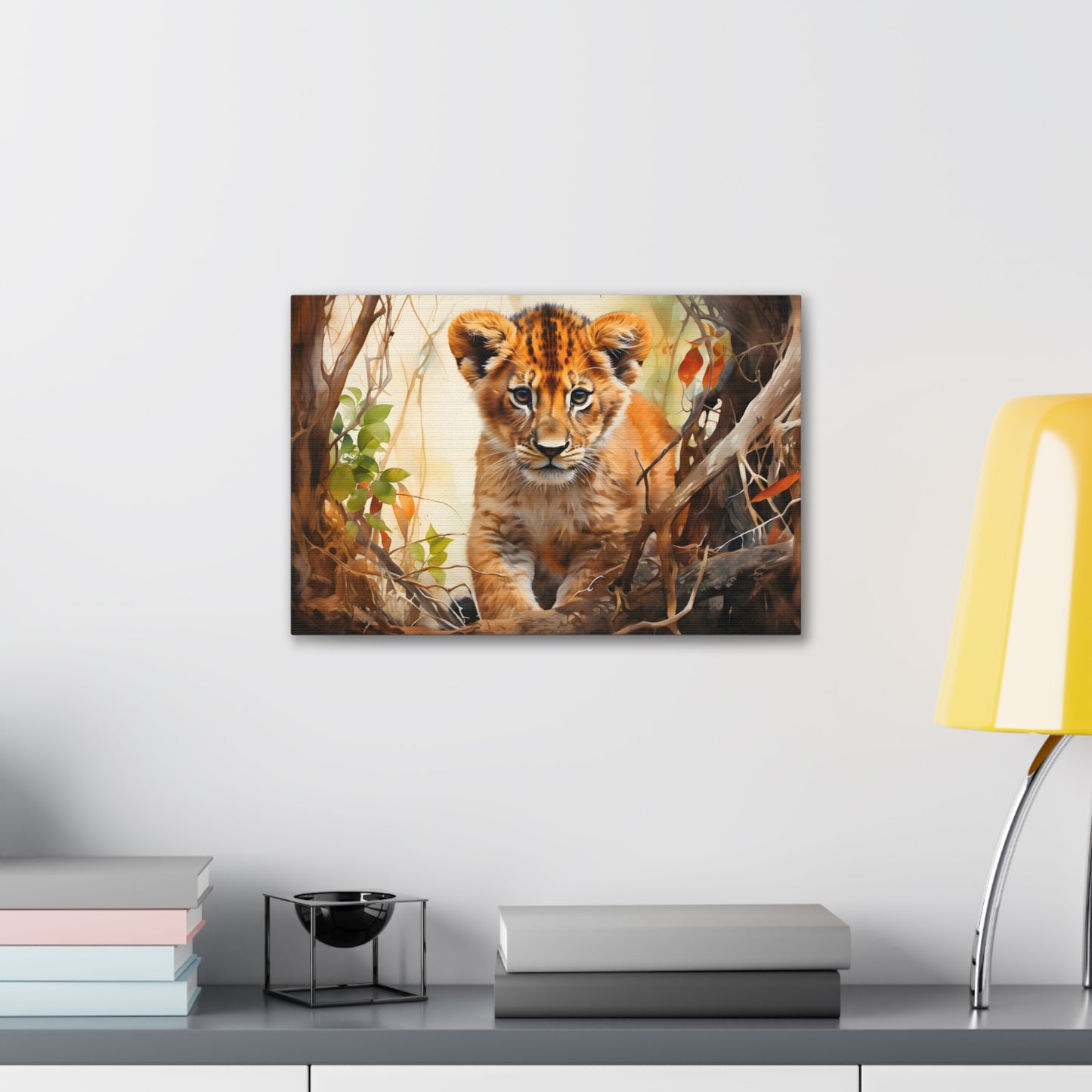 Watercolor Baby Lion In Nature Art Canvas Gallery Wraps Baby Lion Print Large Canvas Art Animal Wall Art minimalist Wall Art Lover Gift