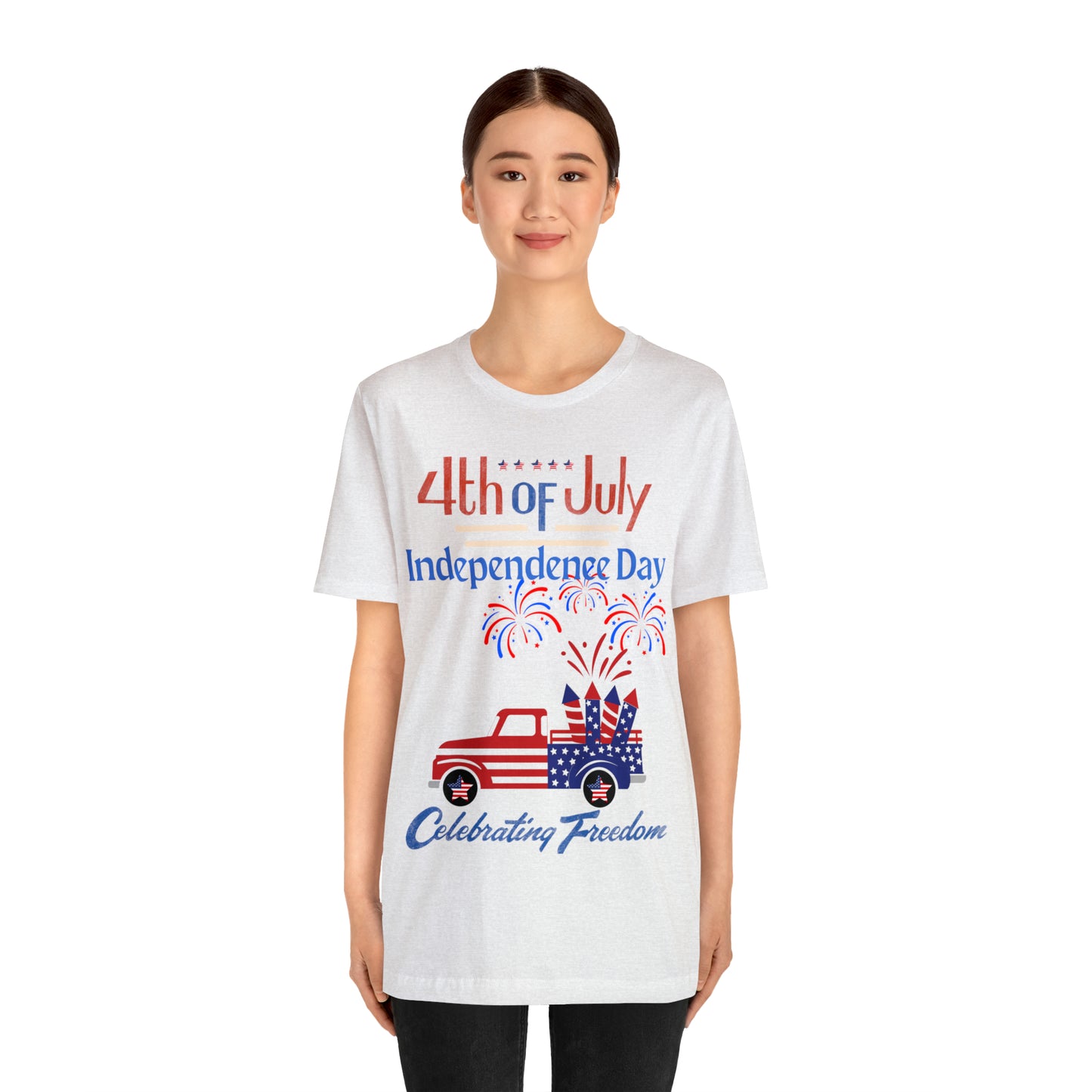 Celebrate Independence with our Patriotic Freedom Shirt! Men and Women's 4th of July Shirt featuring USA Flag, Fireworks, and Joyful Spirit!"