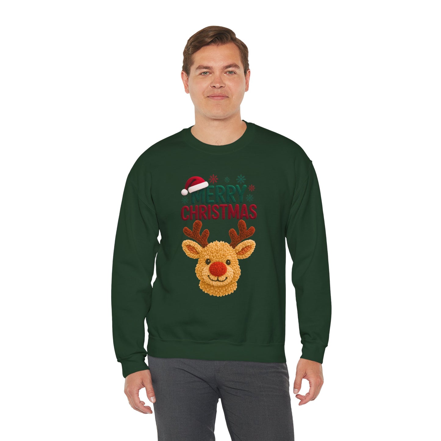 Santa Hat Reindeer Merry Christmas Sweatshirt
