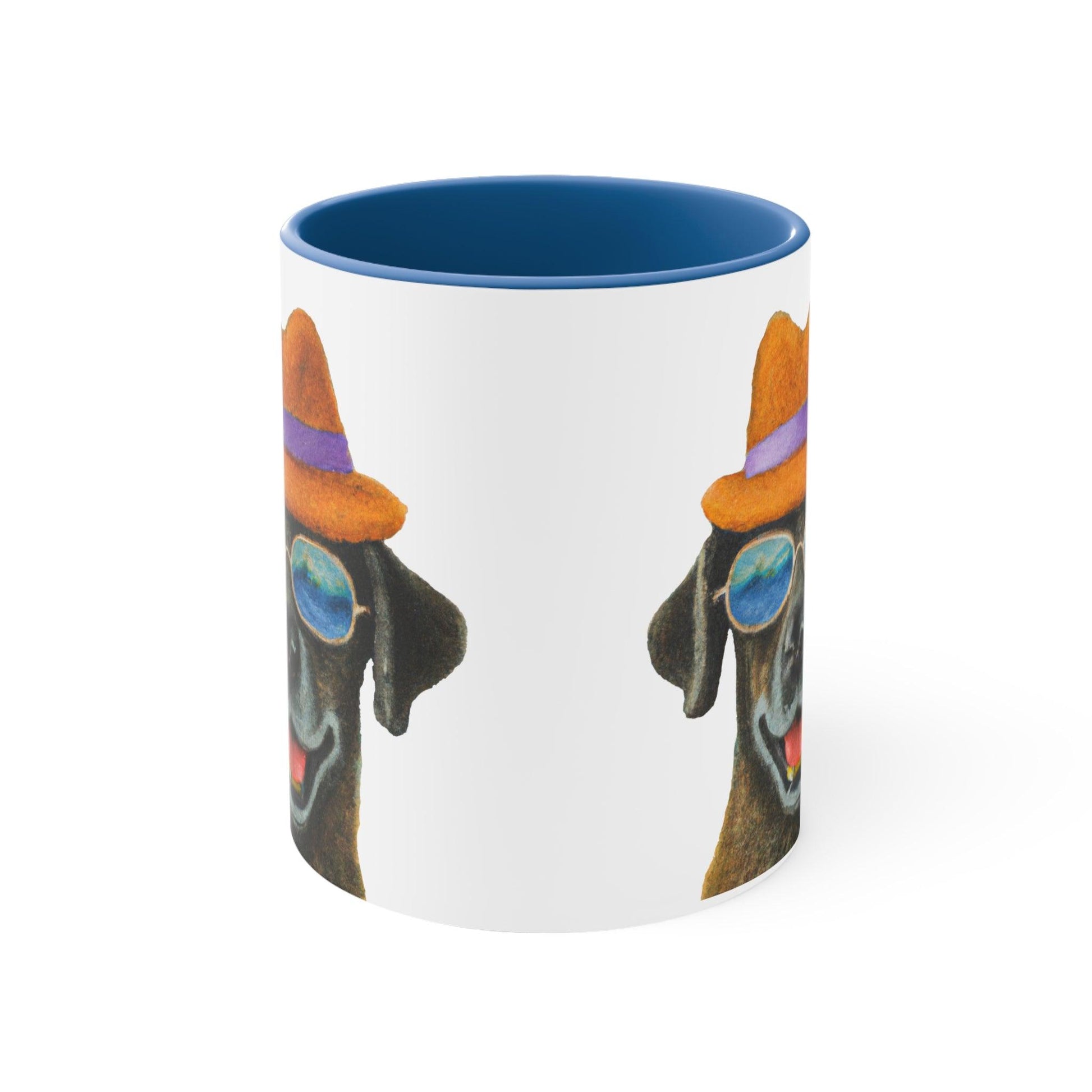 Dog at the beach wearing a hat and sunglasses painted art Accent Coffee Mug, 11oz - Giftsmojo