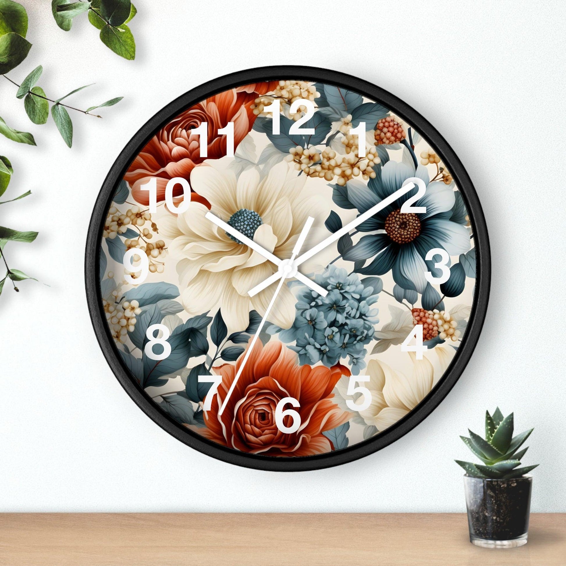 Wild Flower Wall Clock Floral Wall Clock Kids Room Home Decor New Home Gift House Warming Gift for New Home Owner, Dorm Room Clock Collage Student Clock - Giftsmojo