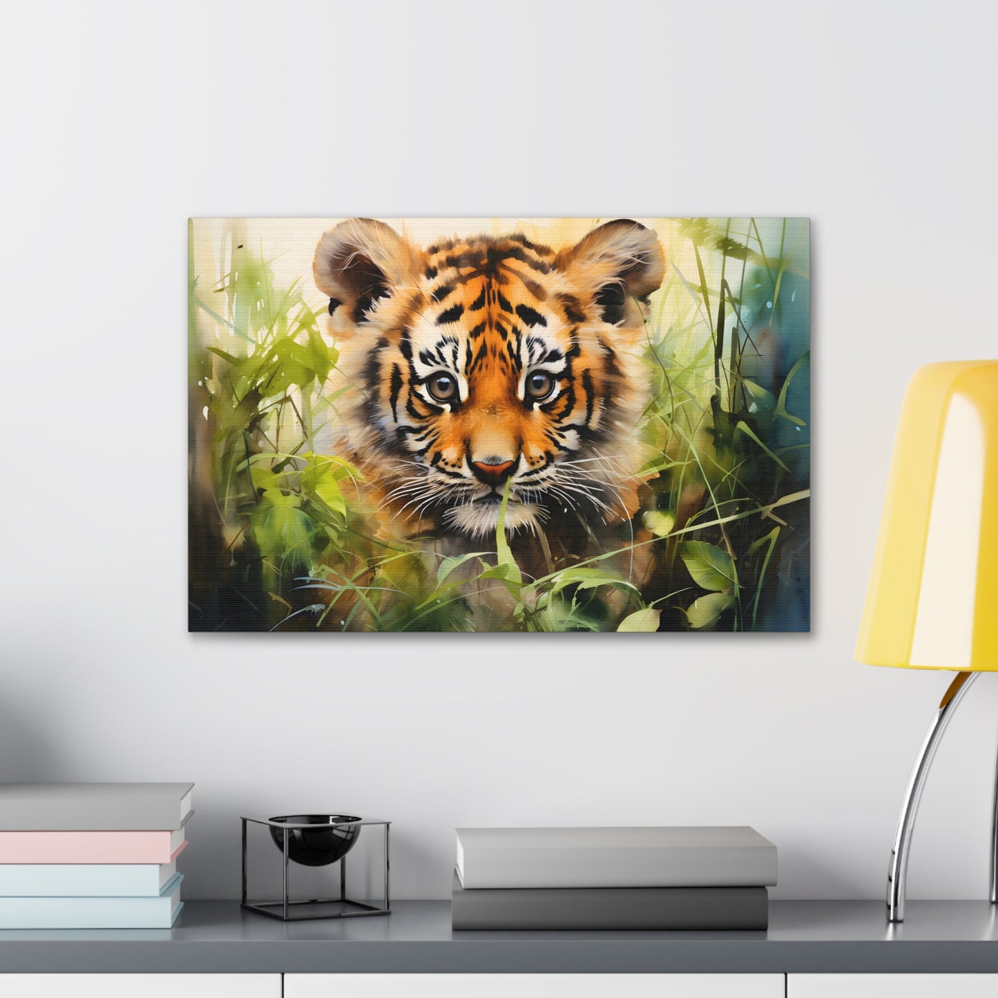 Watercolor Baby Tiger In Nature Art Canvas Gallery Wraps Tiger Print Large Canvas Art Animal Wall Art minimalist Wall Art Lover Gift