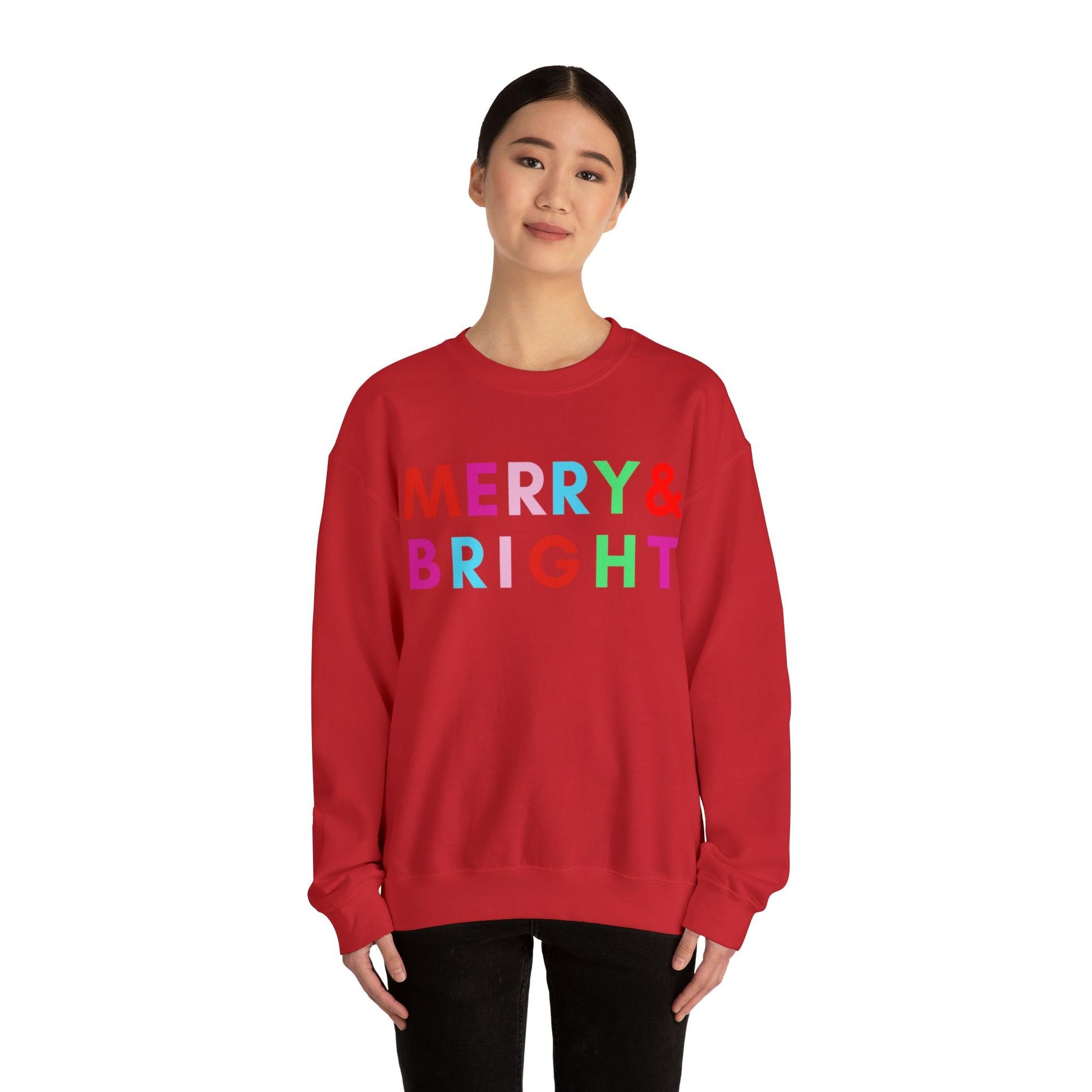 Merry and Bright Christmas Sweatshirt Christmas Shirts, Merry Christmas Crewneck Cute Winter Sweater Christmas Gift - Giftsmojo