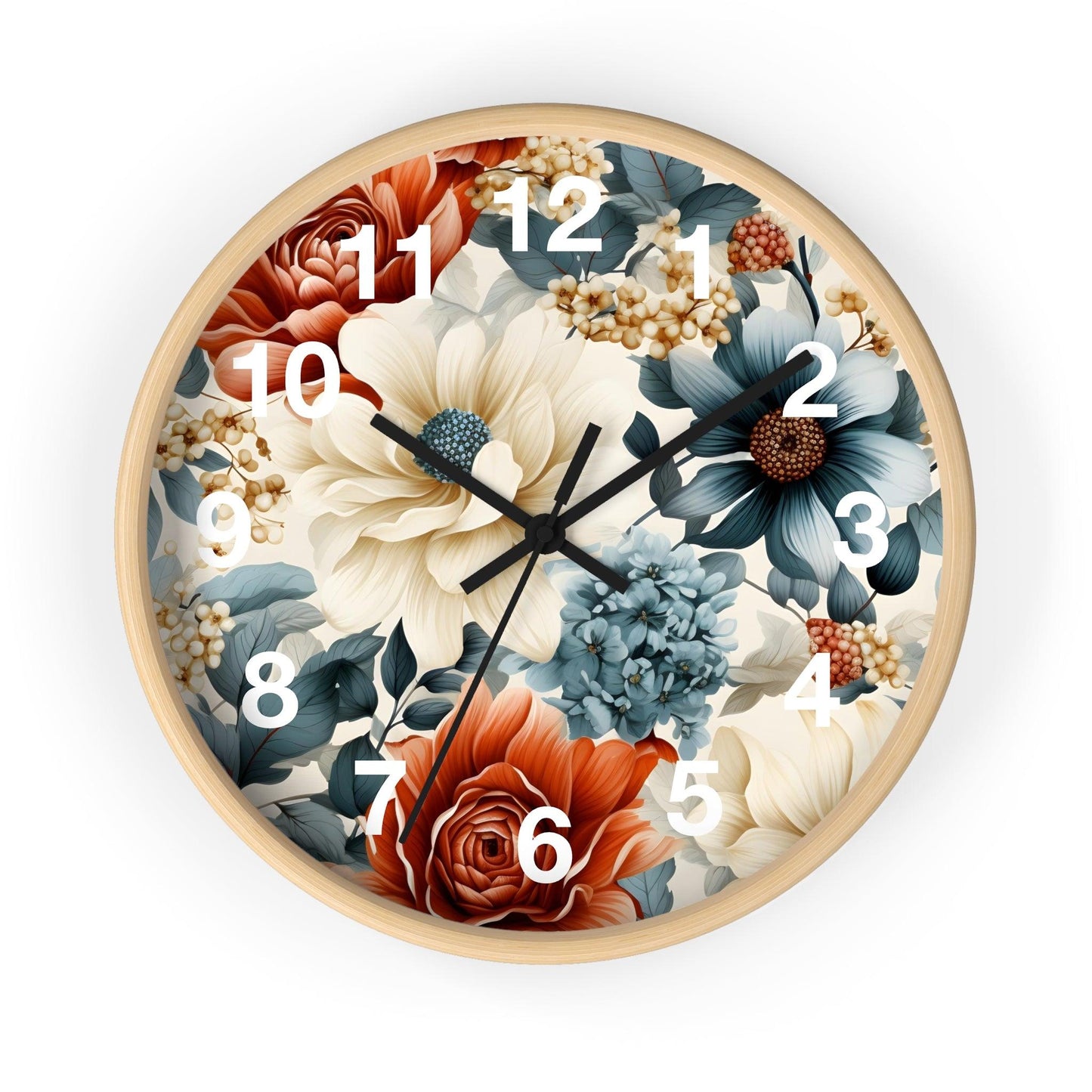 Wild Flower Wall Clock Floral Wall Clock Kids Room Home Decor New Home Gift House Warming Gift for New Home Owner, Dorm Room Clock Collage Student Clock