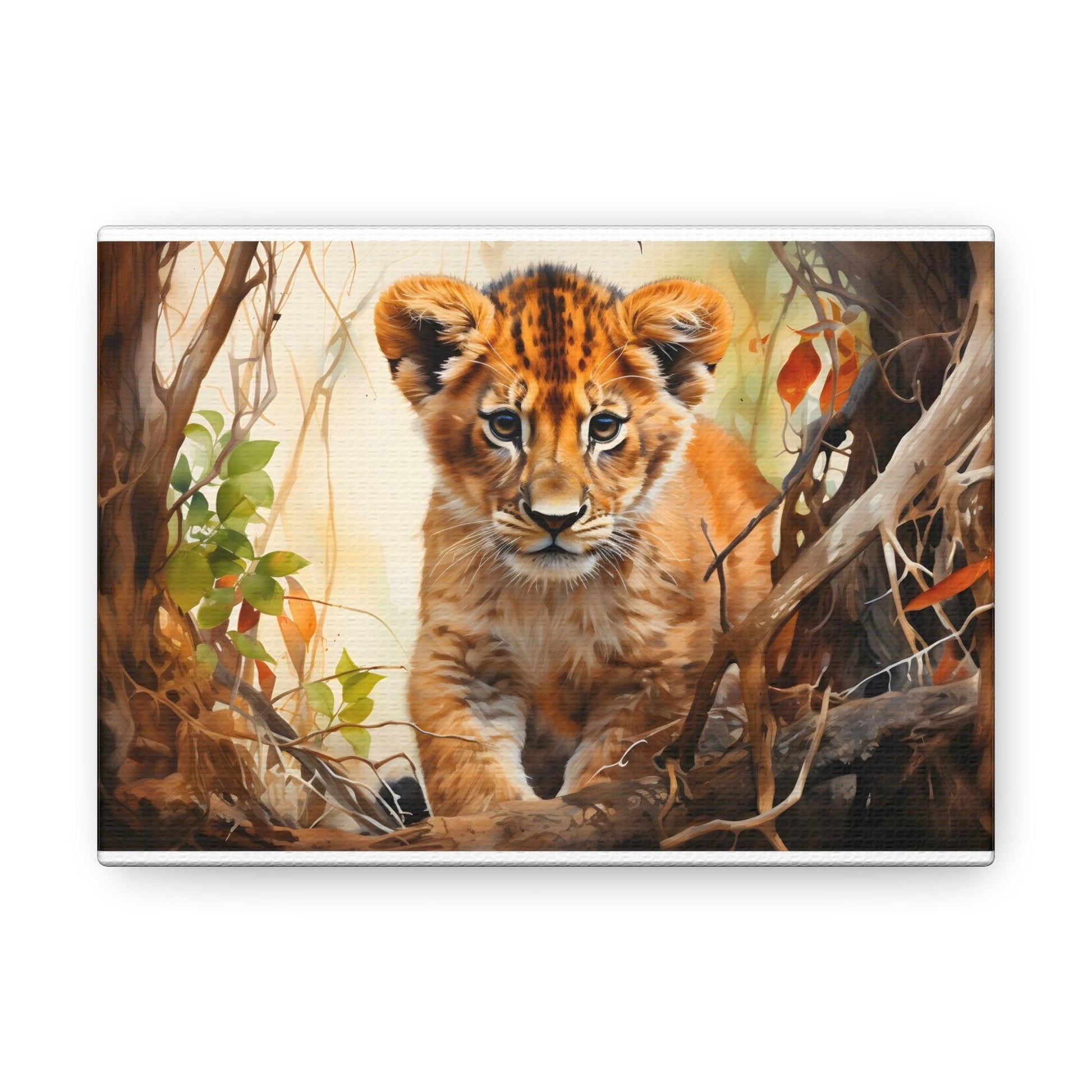 Watercolor Baby Lion In Nature Art Canvas Gallery Wraps Baby Lion Print Large Canvas Art Animal Wall Art minimalist Wall Art Lover Gift - Giftsmojo