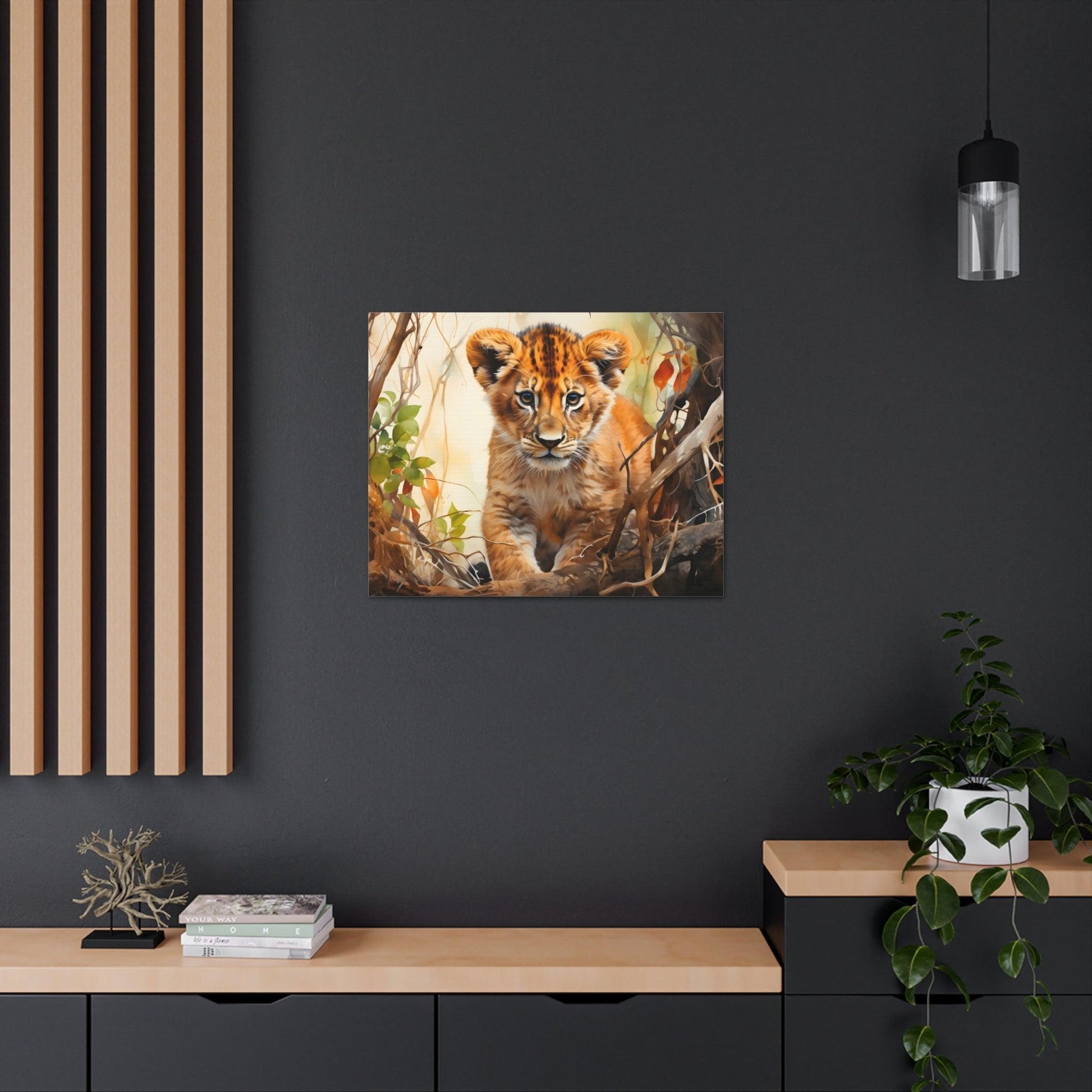 Watercolor Baby Lion In Nature Art Canvas Gallery Wraps Baby Lion Print Large Canvas Art Animal Wall Art minimalist Wall Art Lover Gift - Giftsmojo