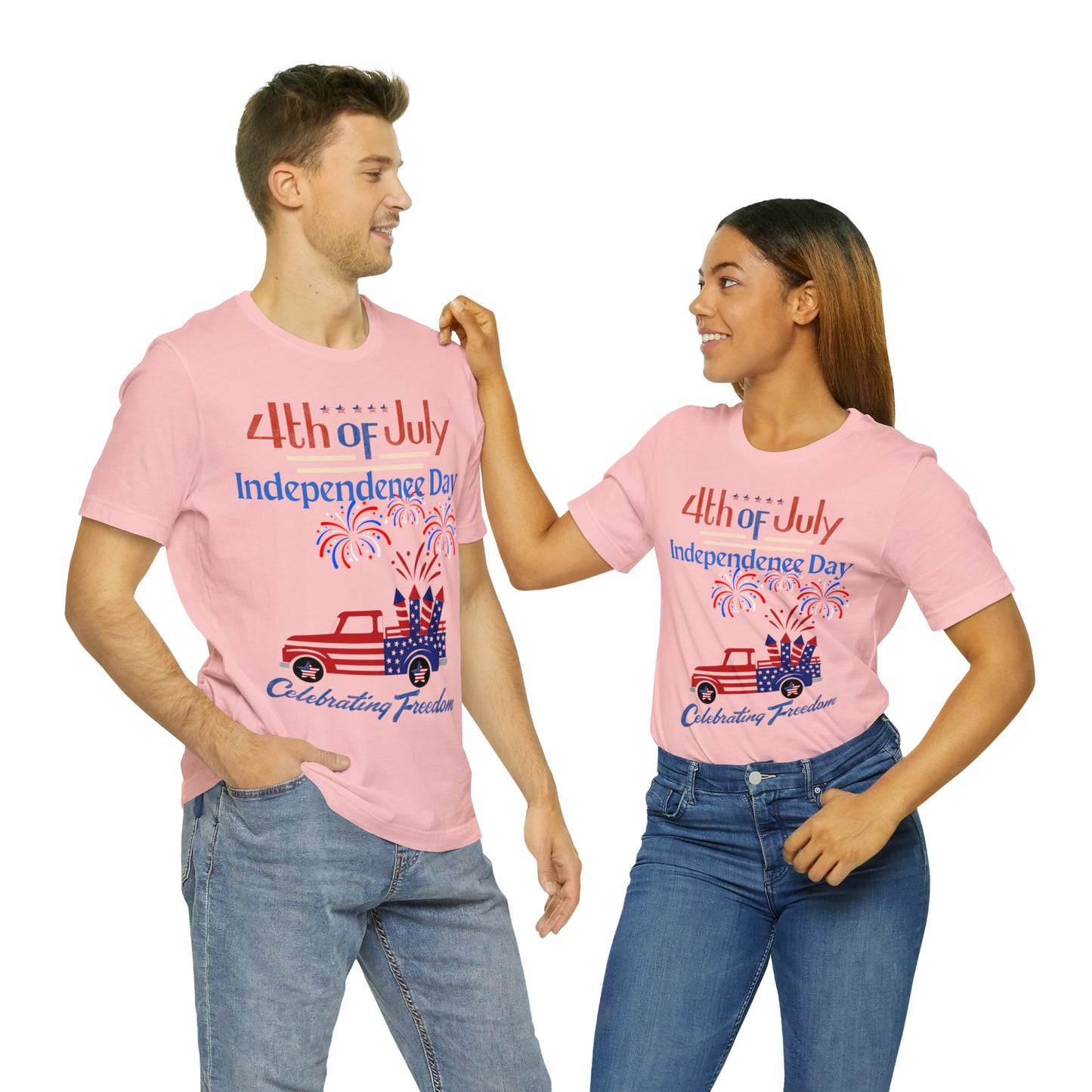 Celebrate Independence with our Patriotic Freedom Shirt! Men and Women's 4th of July Shirt featuring USA Flag, Fireworks, and Joyful Spirit!"