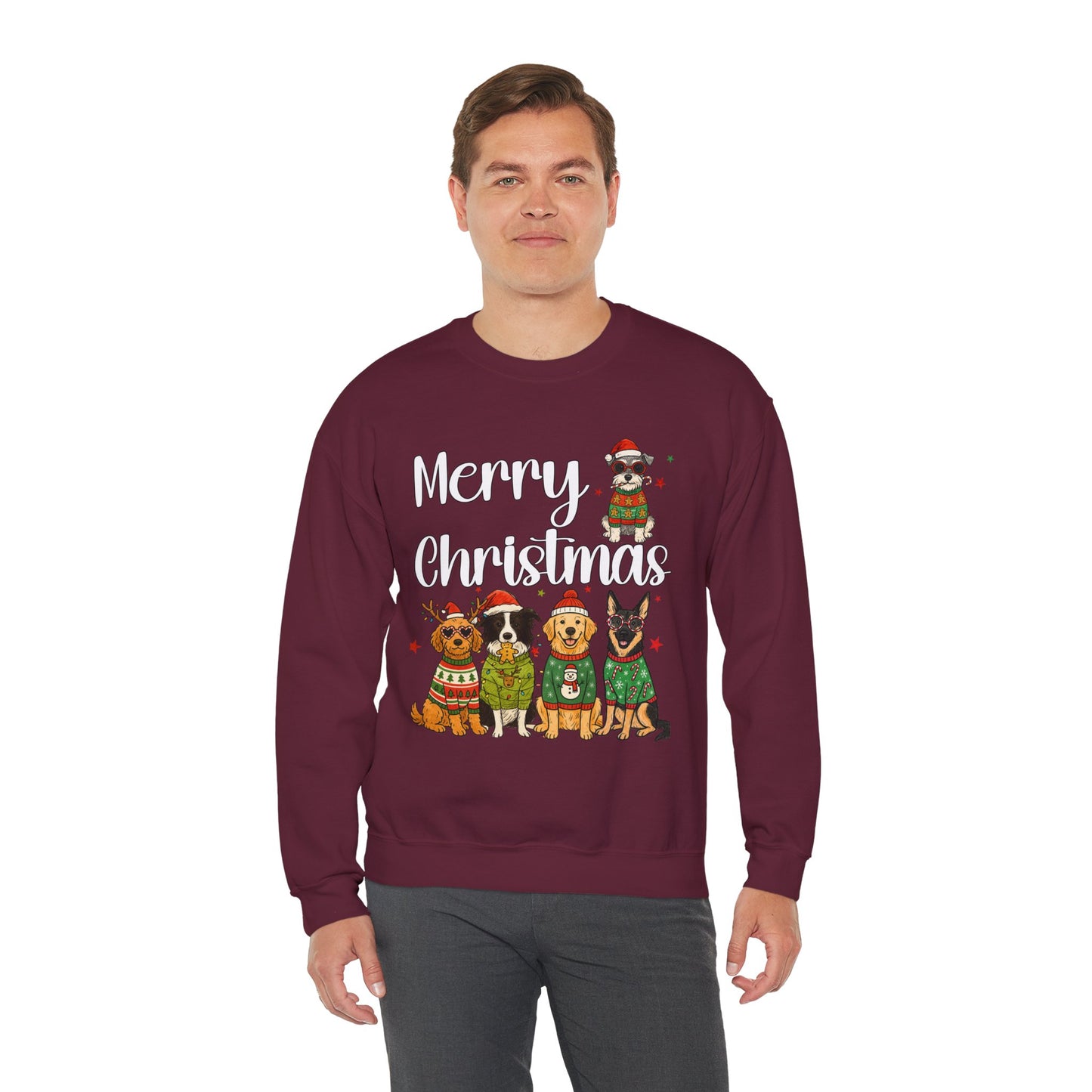 5 Dogs Christmas Sweatshirt Unisex Fleece Crew | GiftsMojo