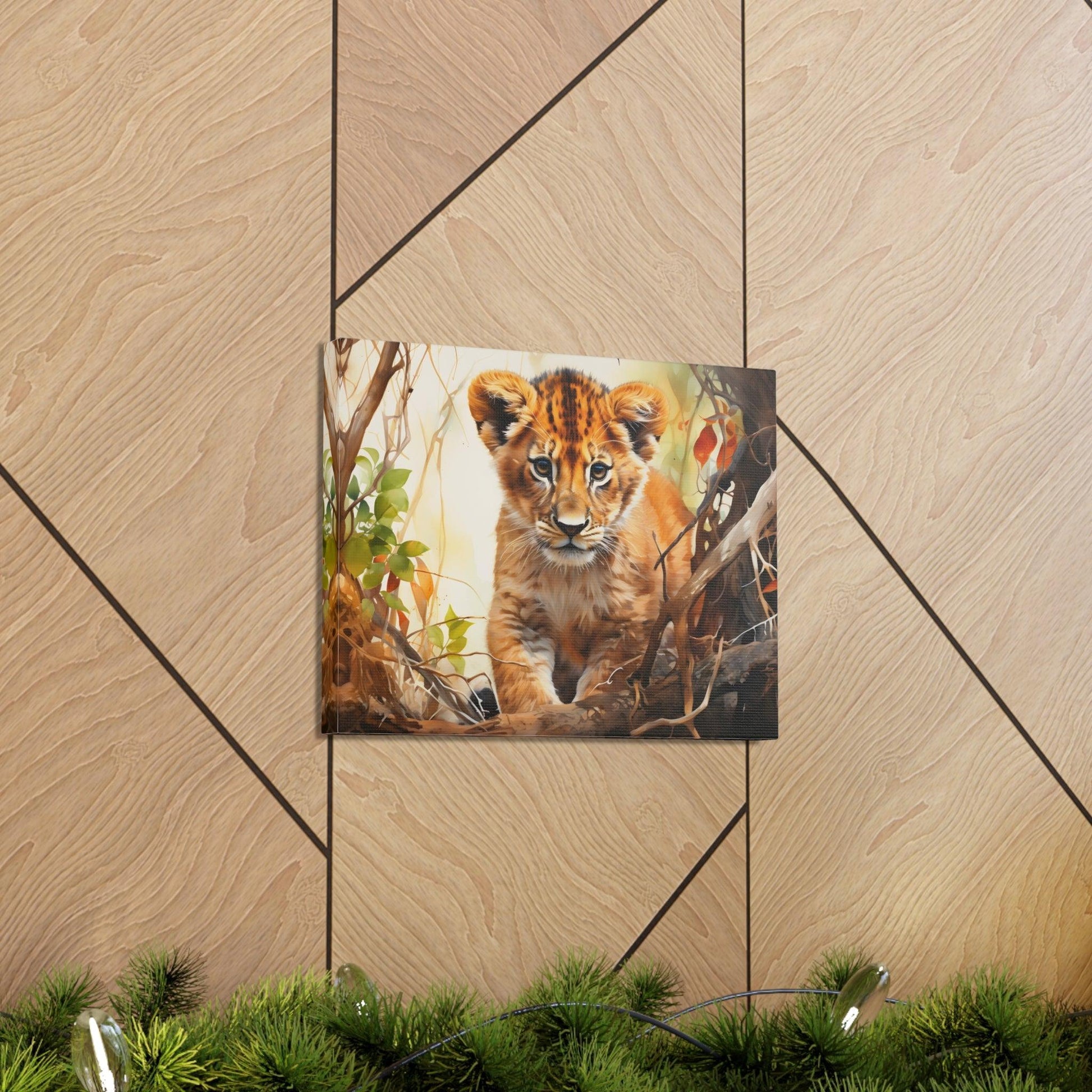 Watercolor Baby Lion In Nature Art Canvas Gallery Wraps Baby Lion Print Large Canvas Art Animal Wall Art minimalist Wall Art Lover Gift - Giftsmojo