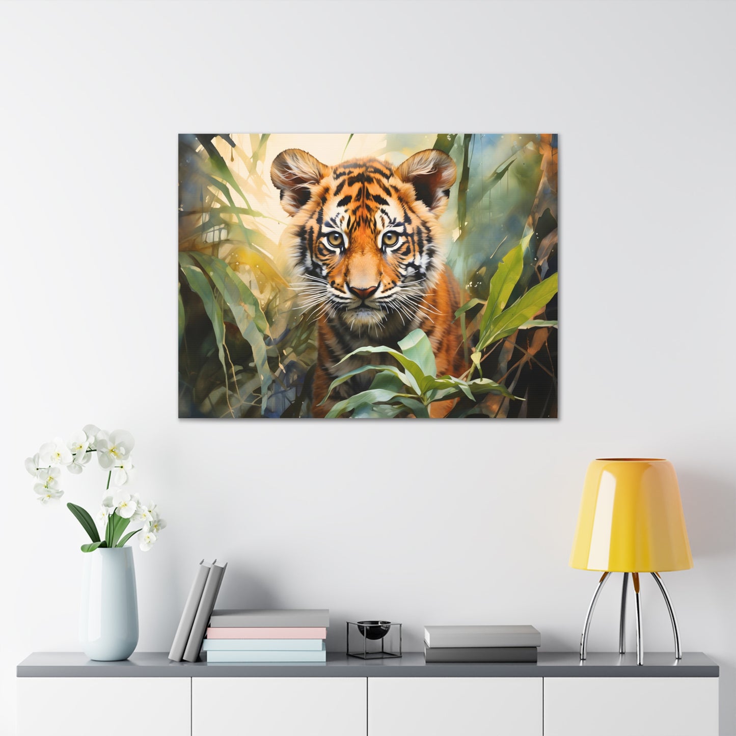 Watercolor Baby Tiger In Nature Art Canvas Gallery Wraps Tiger Print Large Canvas Art Animal Wall Art minimalist Wall Art Lover Gift