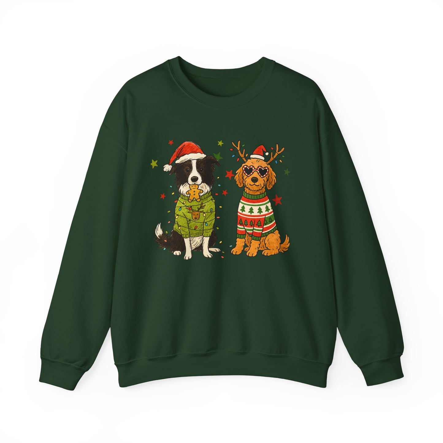 2 Dogs Christmas Sweatshirt Unisex Fleece Crew | GiftsMojo