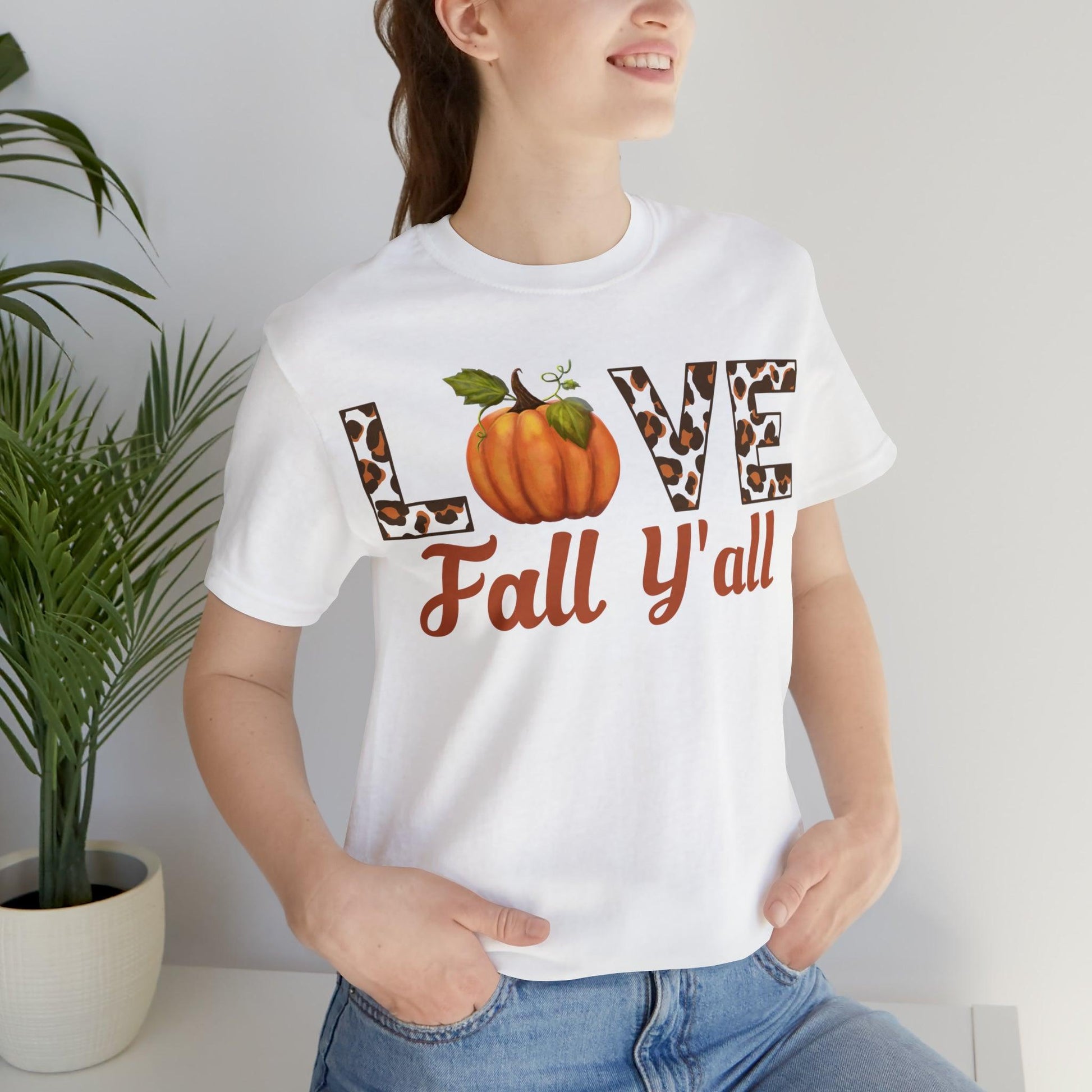 Leopard Print Love Fall Y'all Shirt, Pumpkin Shirt, Fall Shirt for Fall Lover, Fall gift - Giftsmojo