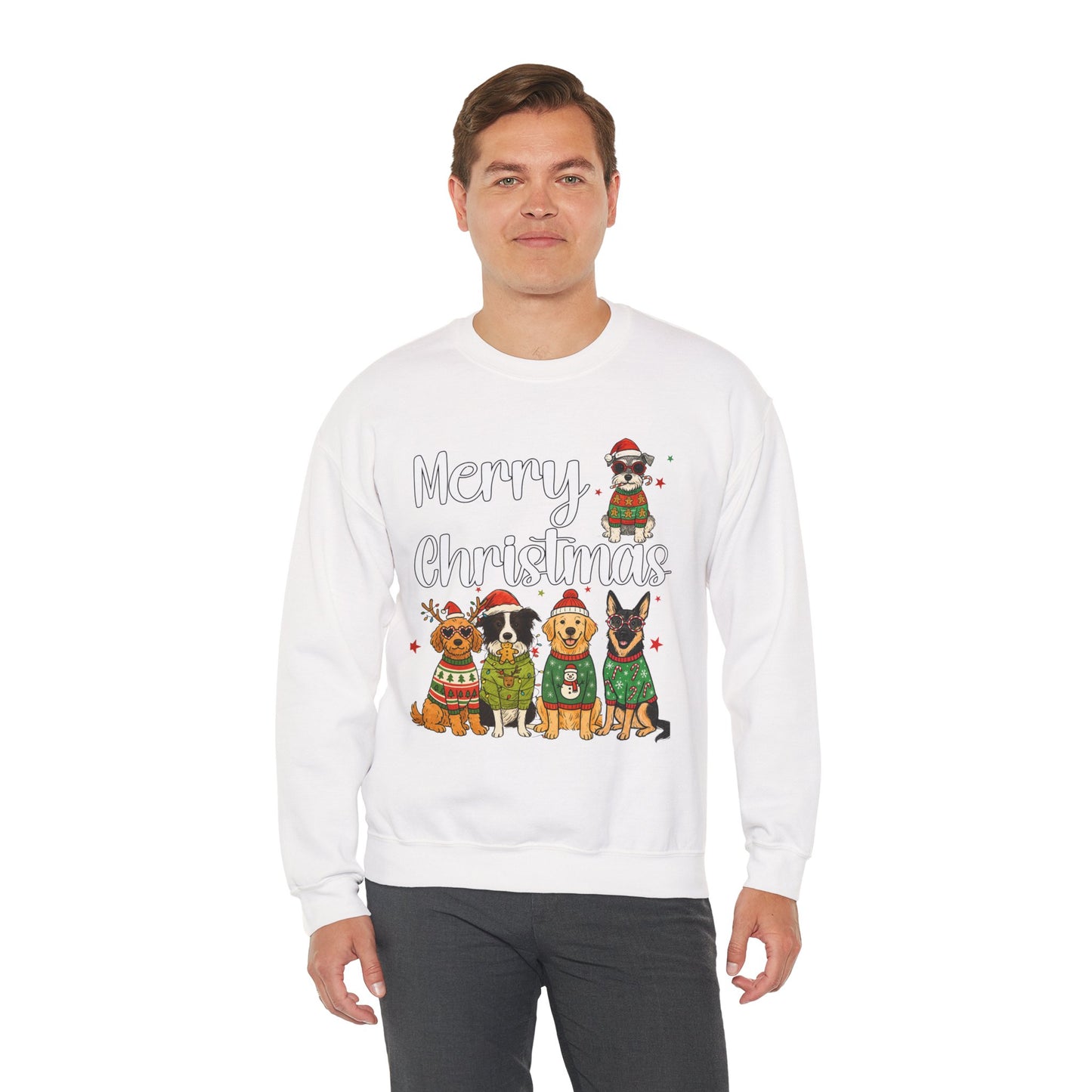 5 Dogs Christmas Sweatshirt Unisex Fleece Crew | GiftsMojo
