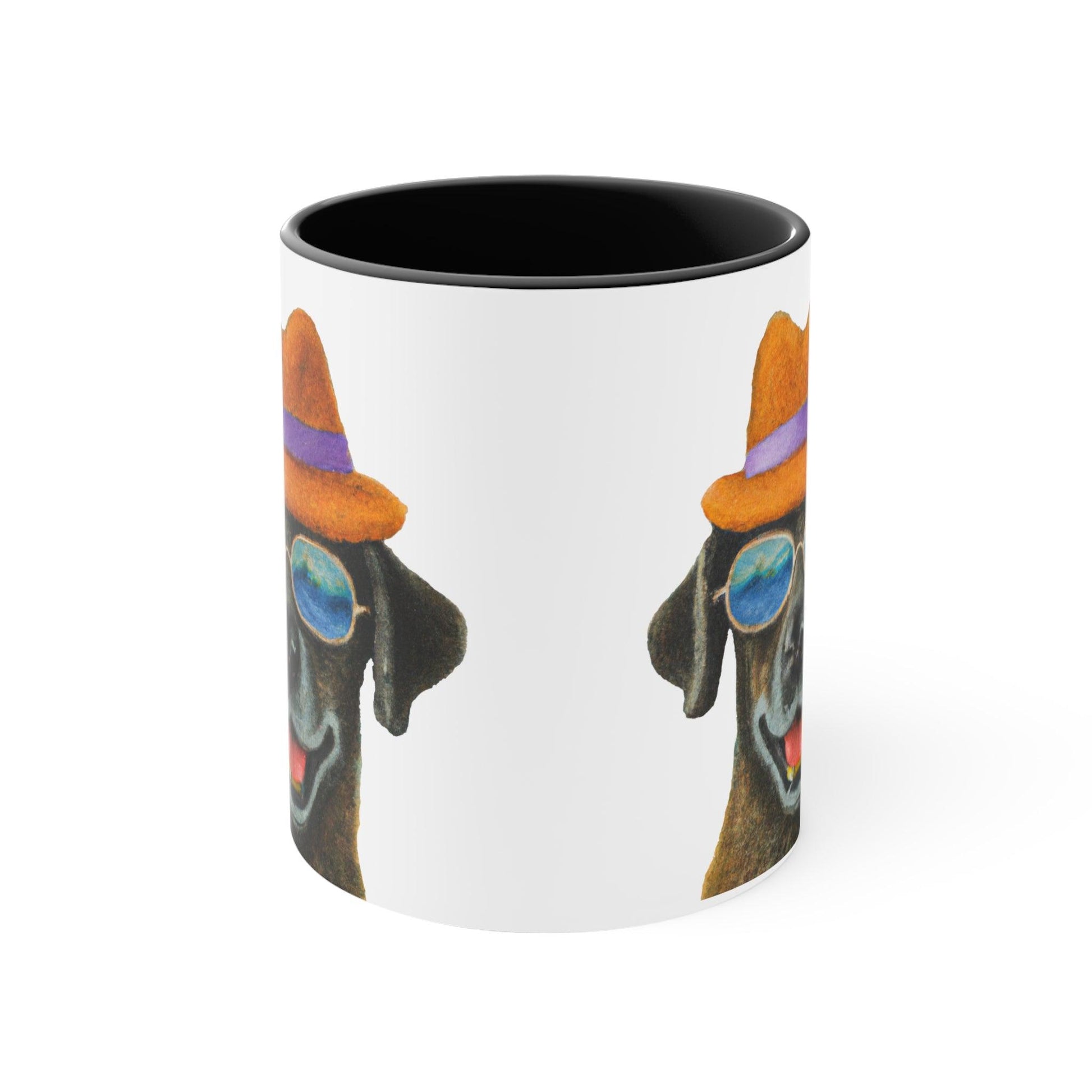 Dog at the beach wearing a hat and sunglasses painted art Accent Coffee Mug, 11oz - Giftsmojo